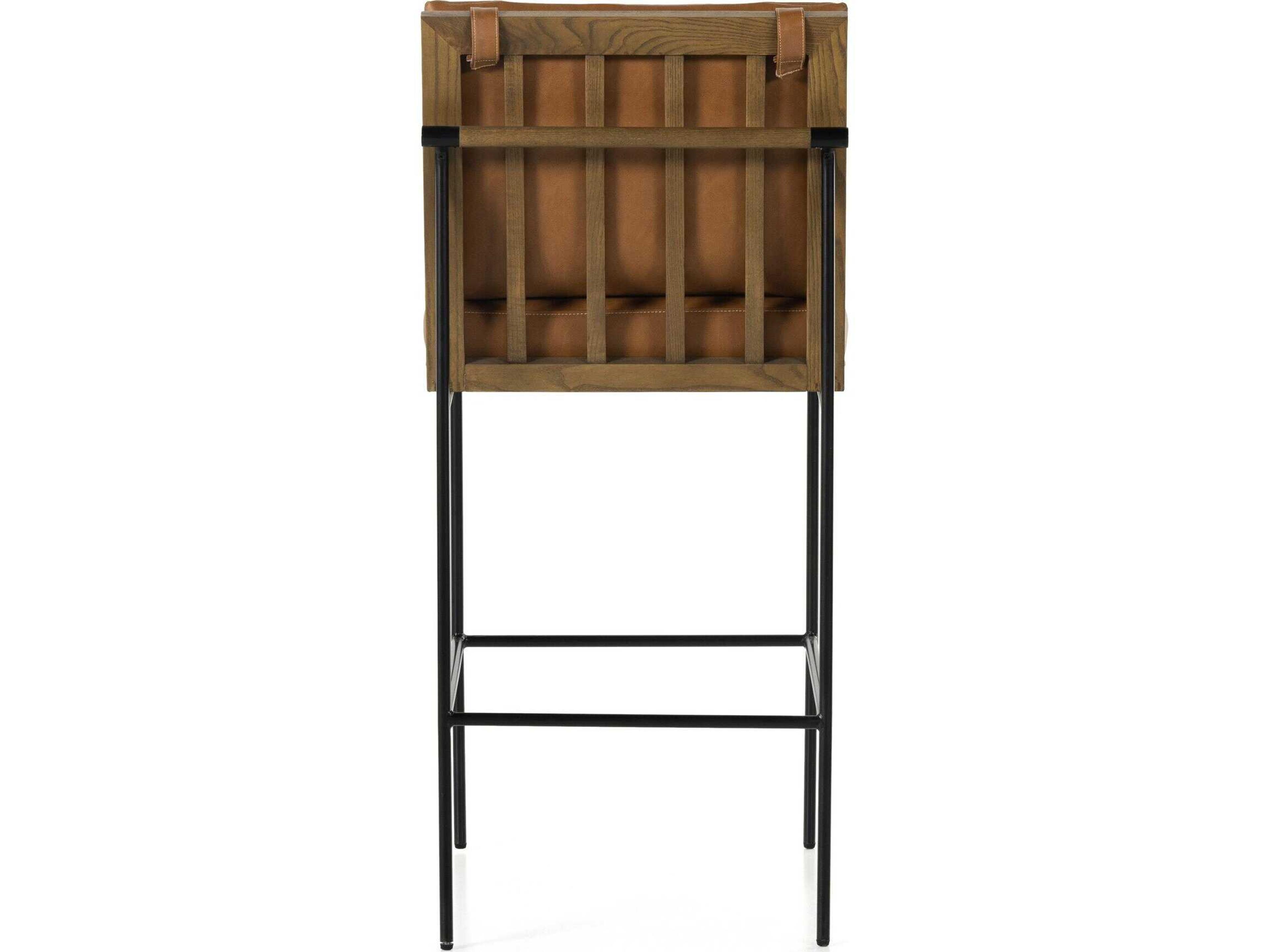 Four Hands Westgate Crete Sierra Butterscotch Leather Oak Wood Bar Stool