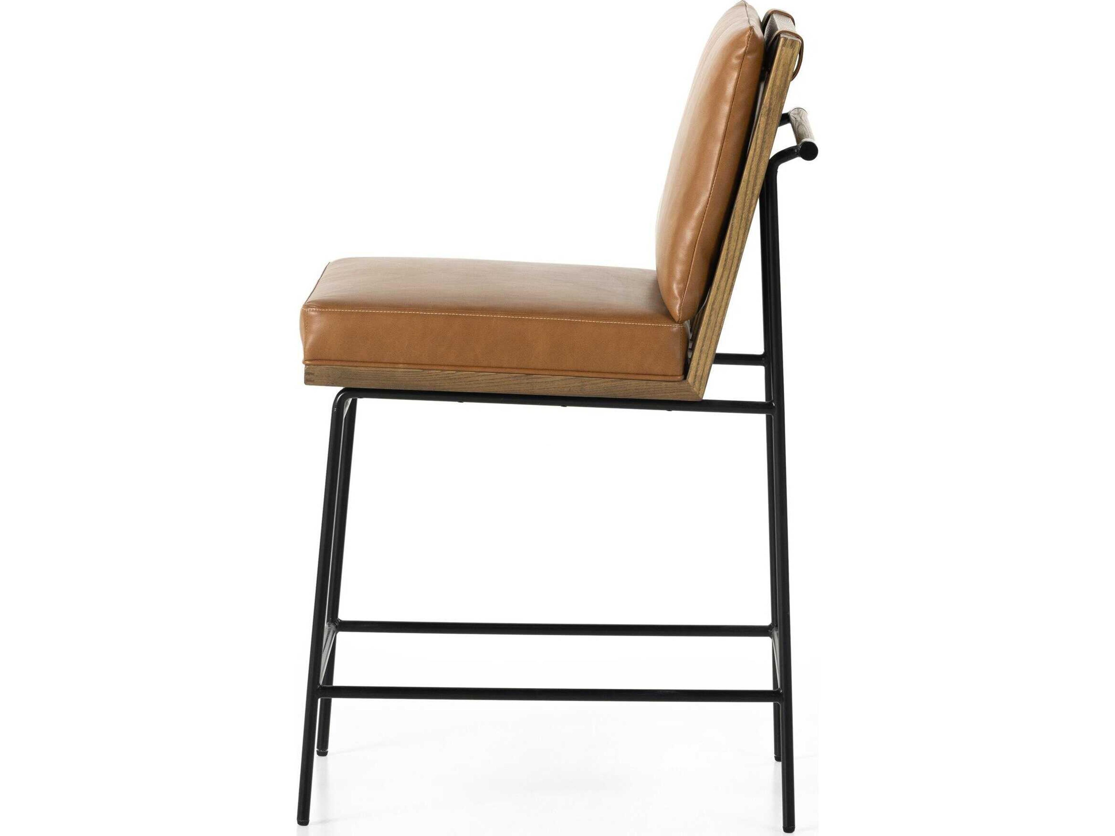 Four Hands Westgate Crete Leather Oak Wood Amber Midnight Iron Sierra Butterscotch Counter Stool