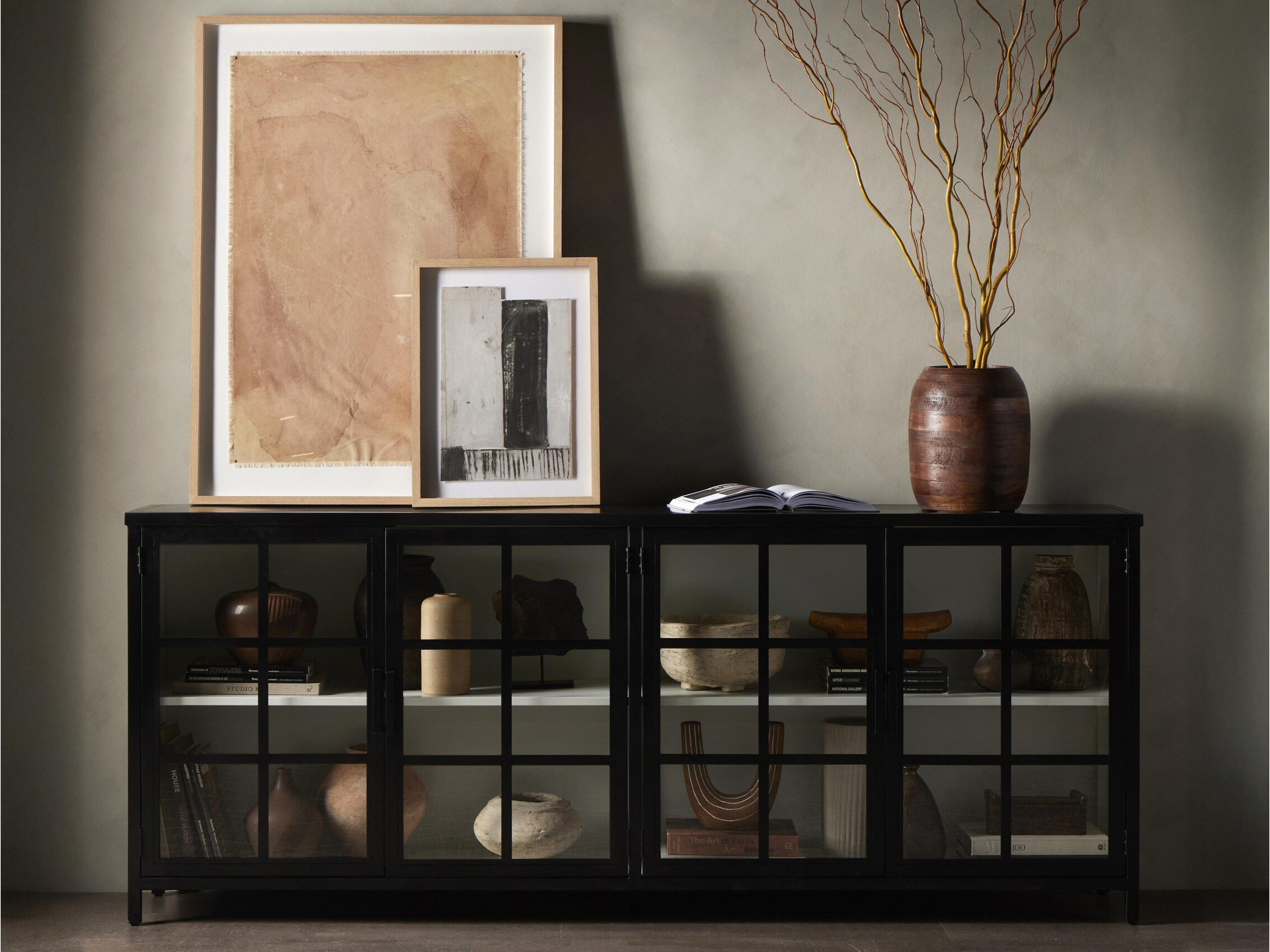 Luxecor Globetrotter Lexington 95" Black Tempered Glass White Sideboard