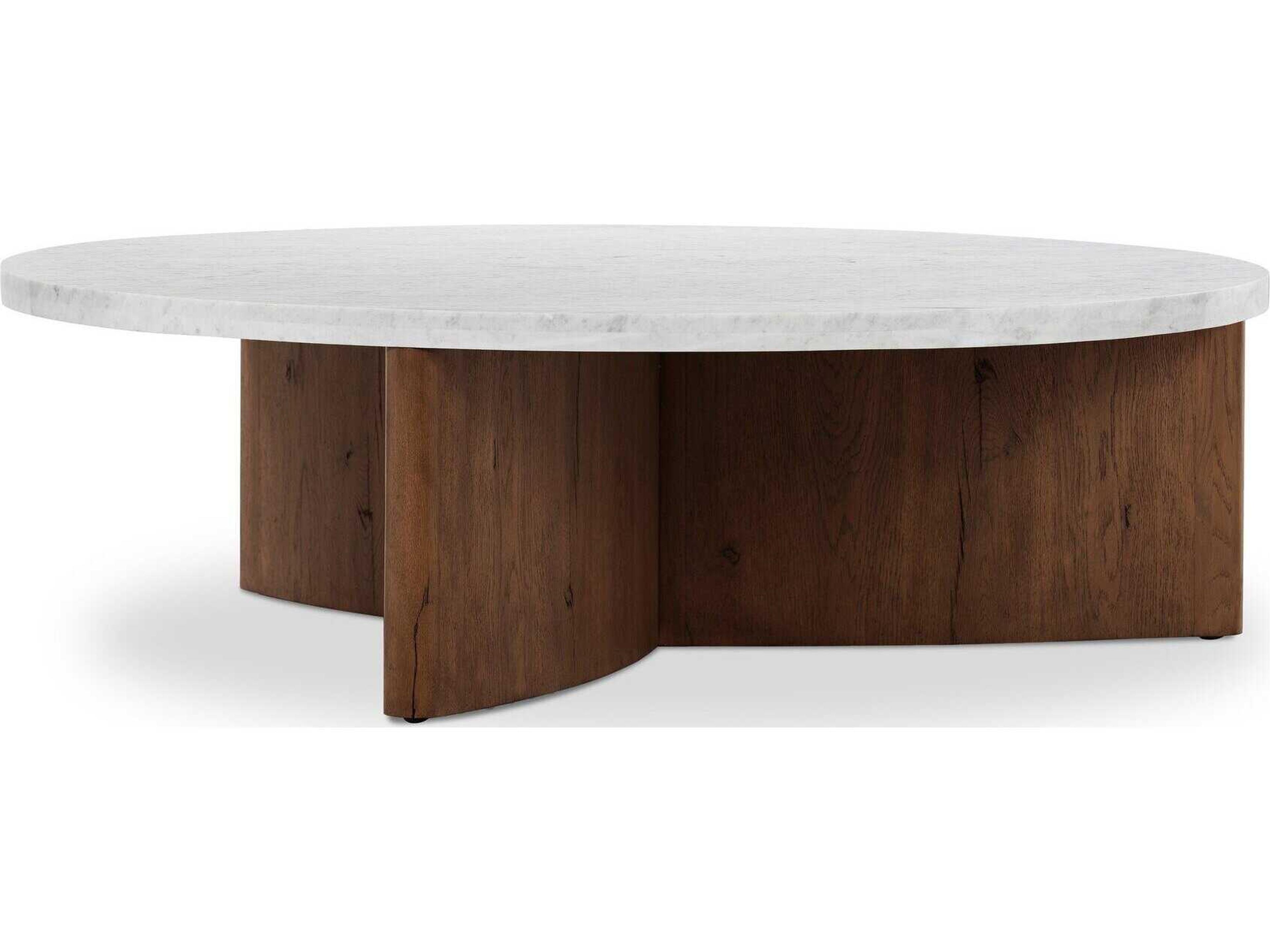Four Hands Bina Toli Round Marble Rustic Fawn White Coffee Table