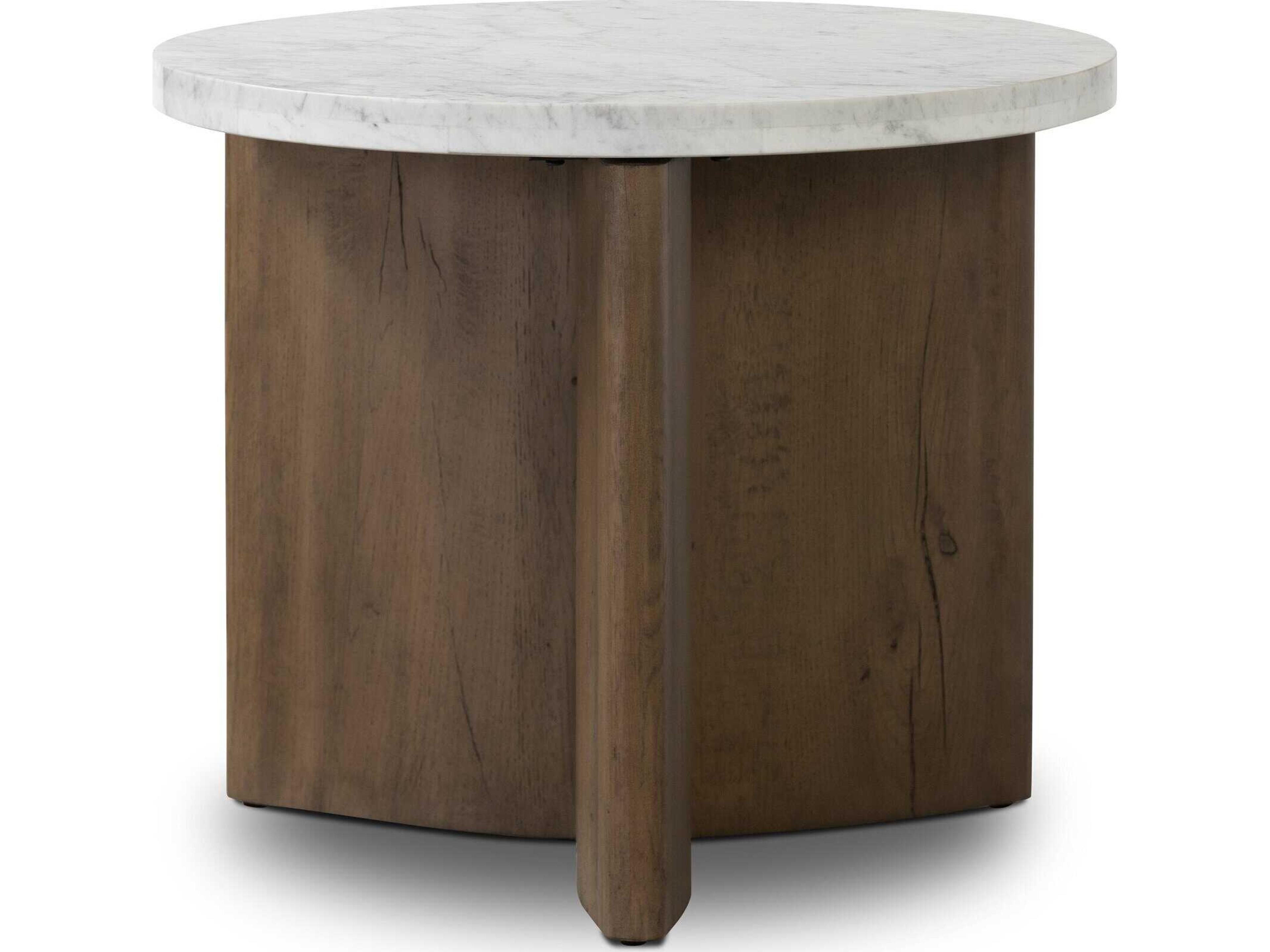 Bina Toli Round Marble Rustic Fawn White End Table