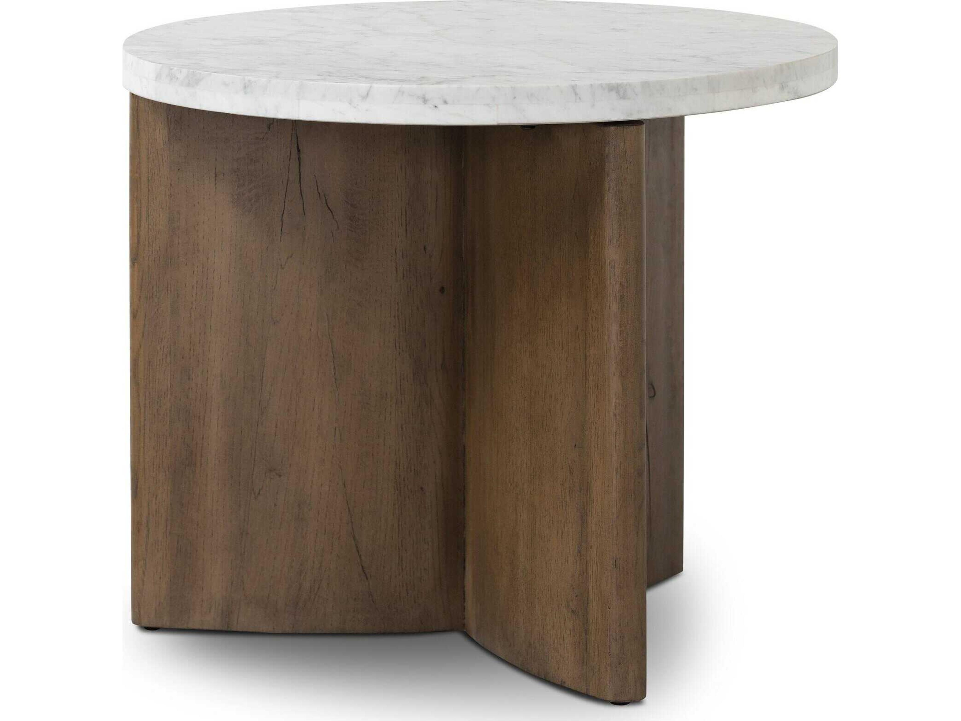 Four Hands Bina Toli Round Marble Rustic Fawn White End Table