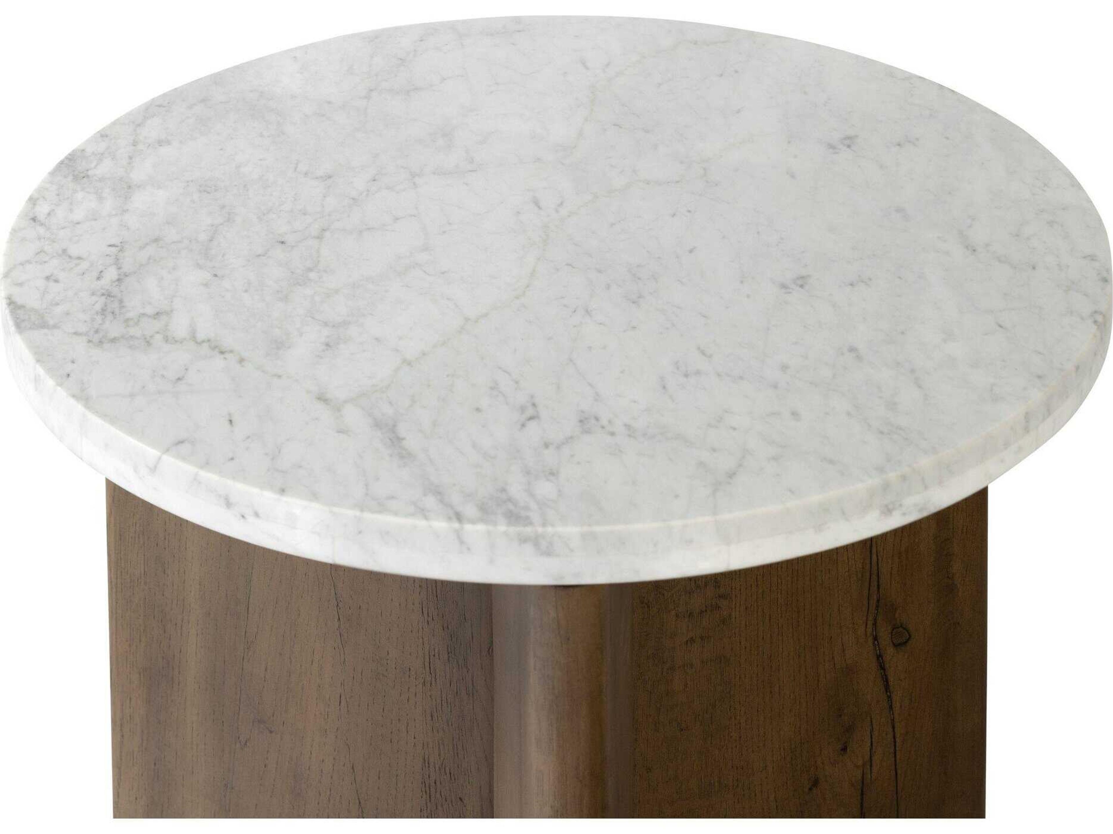 Four Hands Bina Toli Round Marble Rustic Fawn White End Table