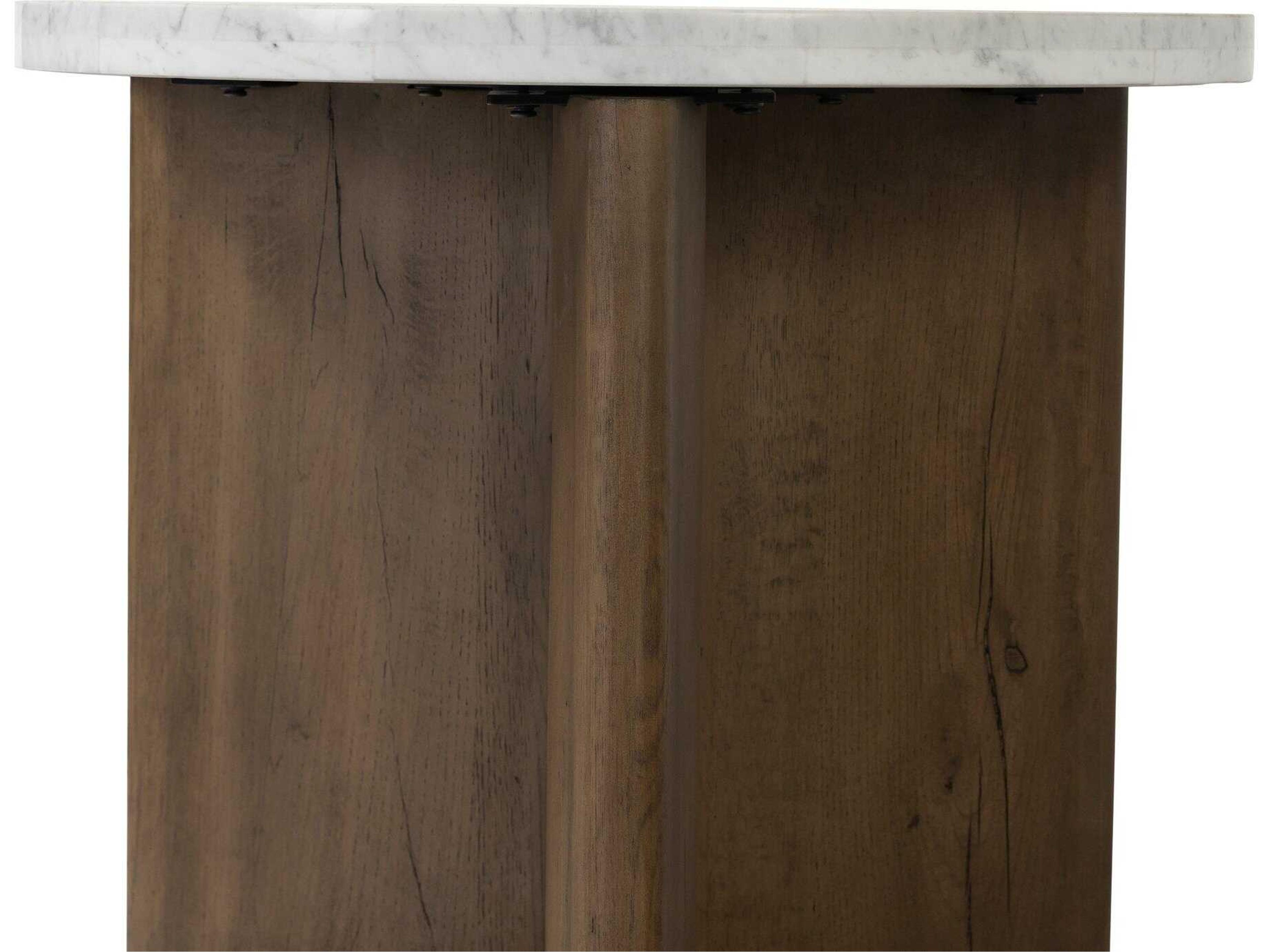 Four Hands Bina Toli Round Marble Rustic Fawn White End Table
