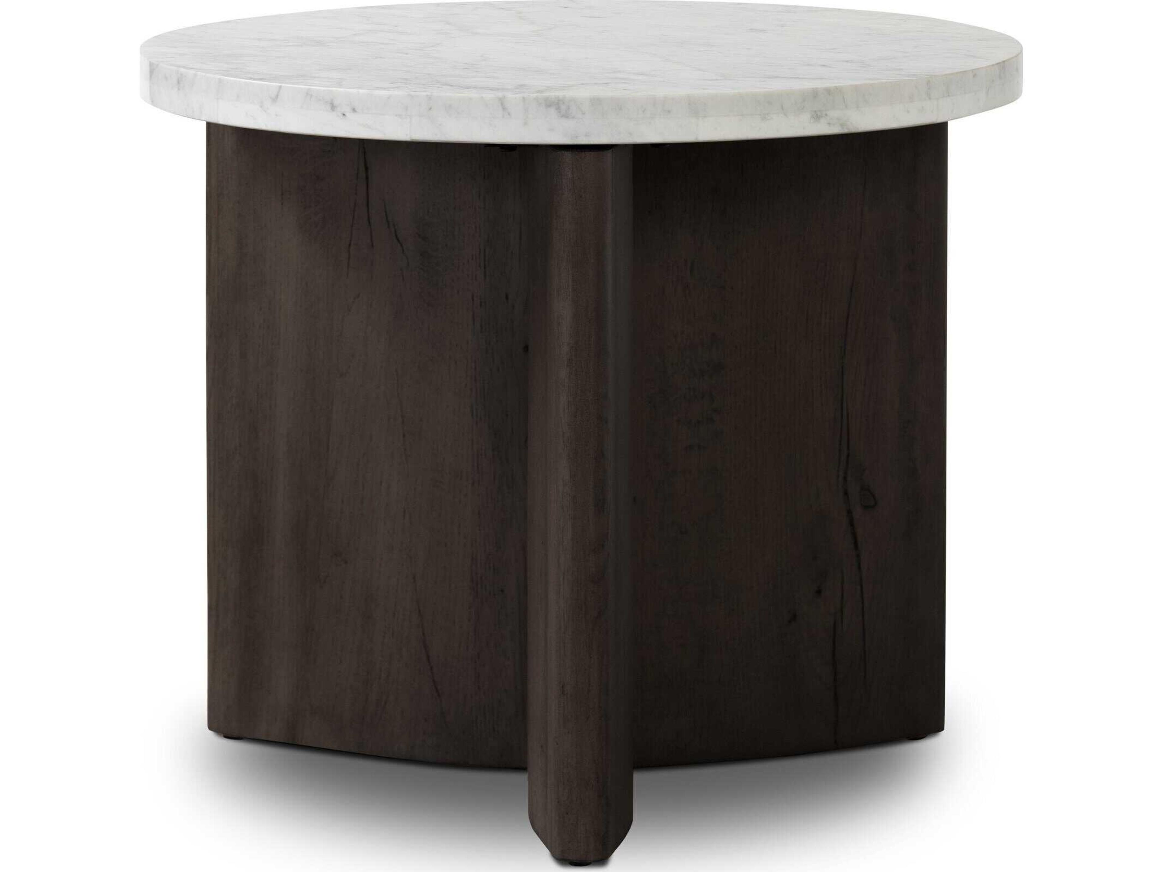 Bina Toli Round Marble Smoked Black White End Table
