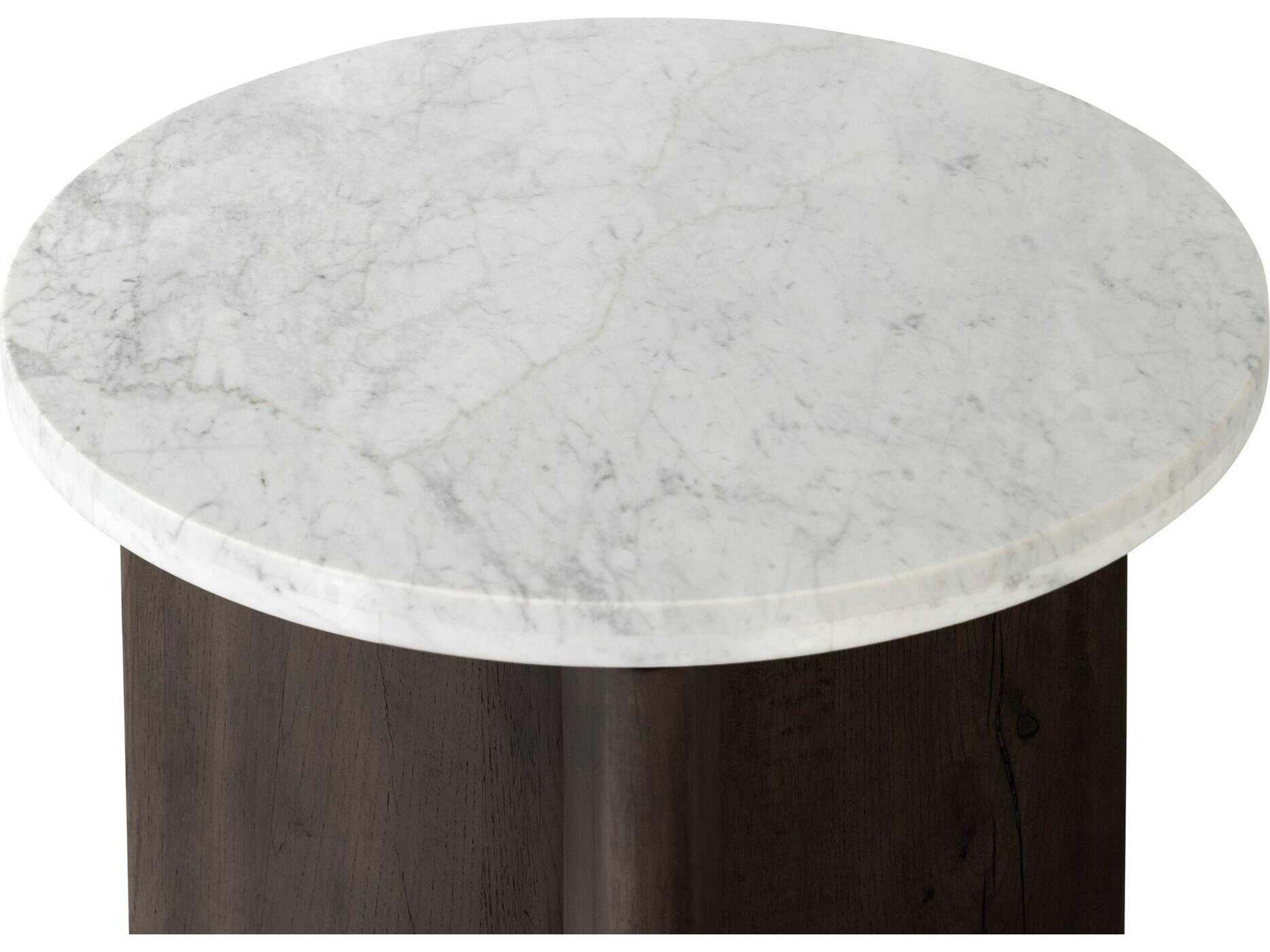 Four Hands Bina Toli Round Marble Smoked Black White End Table