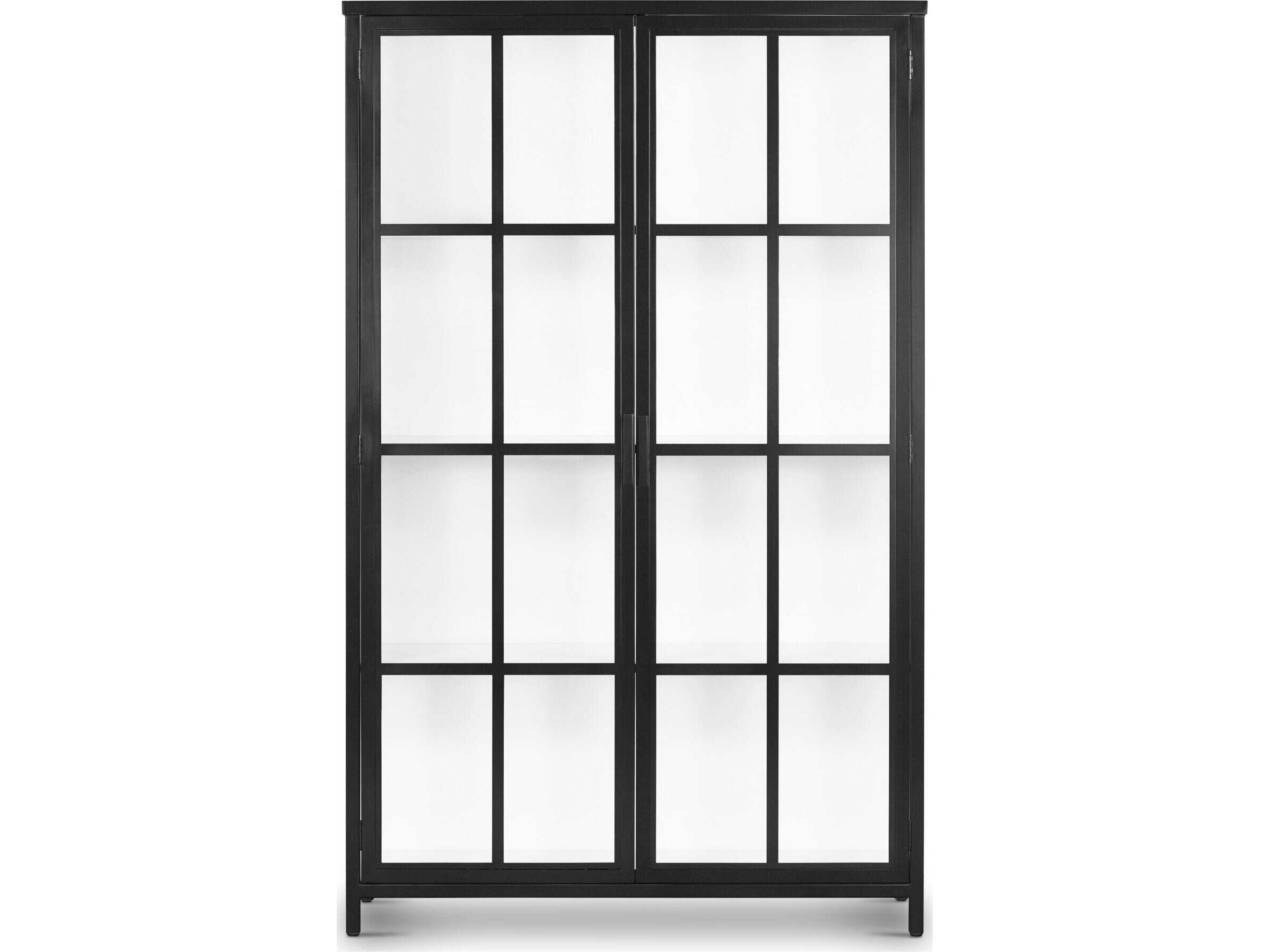 Four Hands Bolton Lexington Black Tempered Glass White Display Cabinet