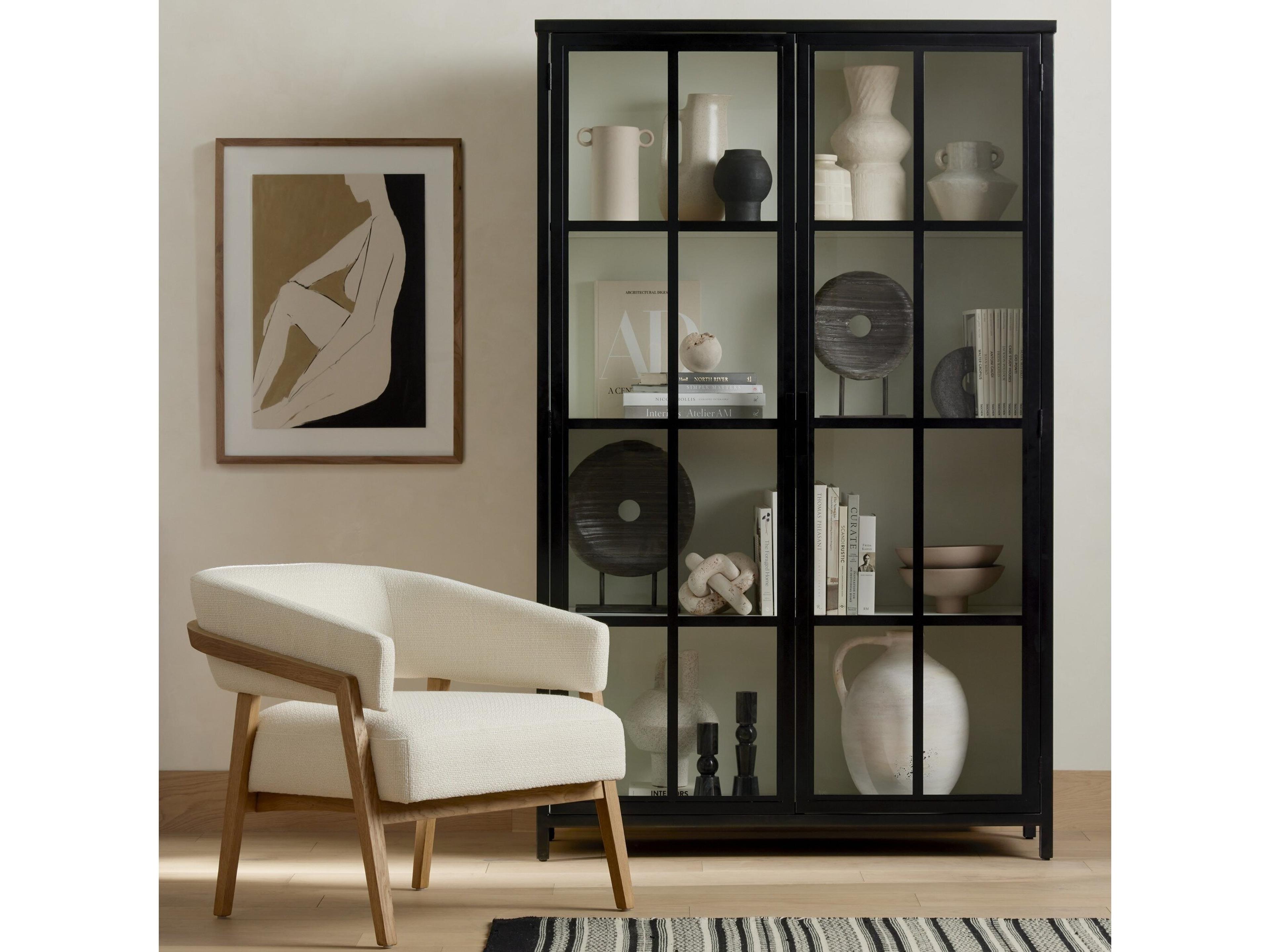 Four Hands Bolton Lexington Black Tempered Glass White Display Cabinet