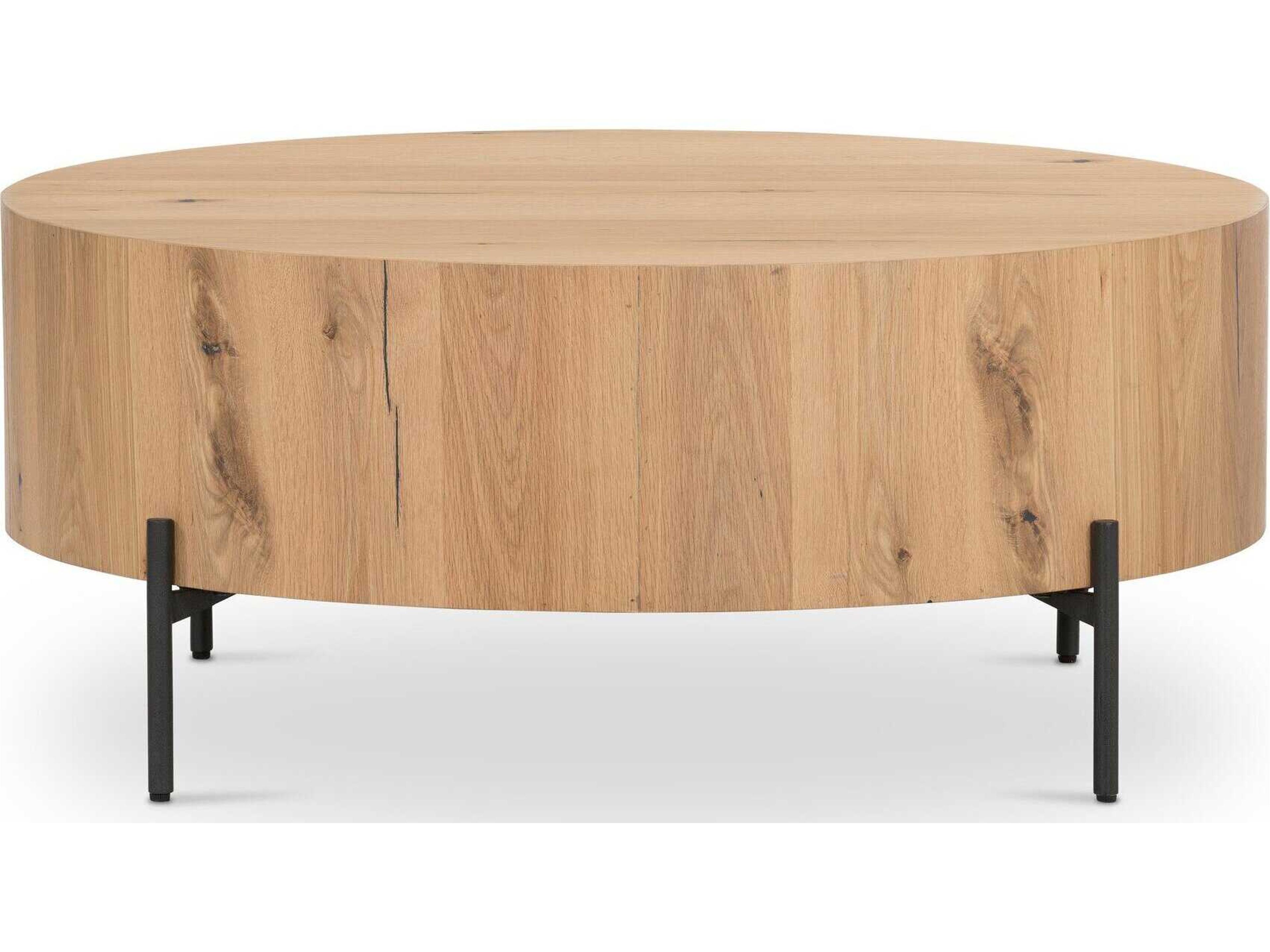 Four Hands Haiden Eaton Round Wood Dark Gunmetal Light Oak Resin Coffee Table