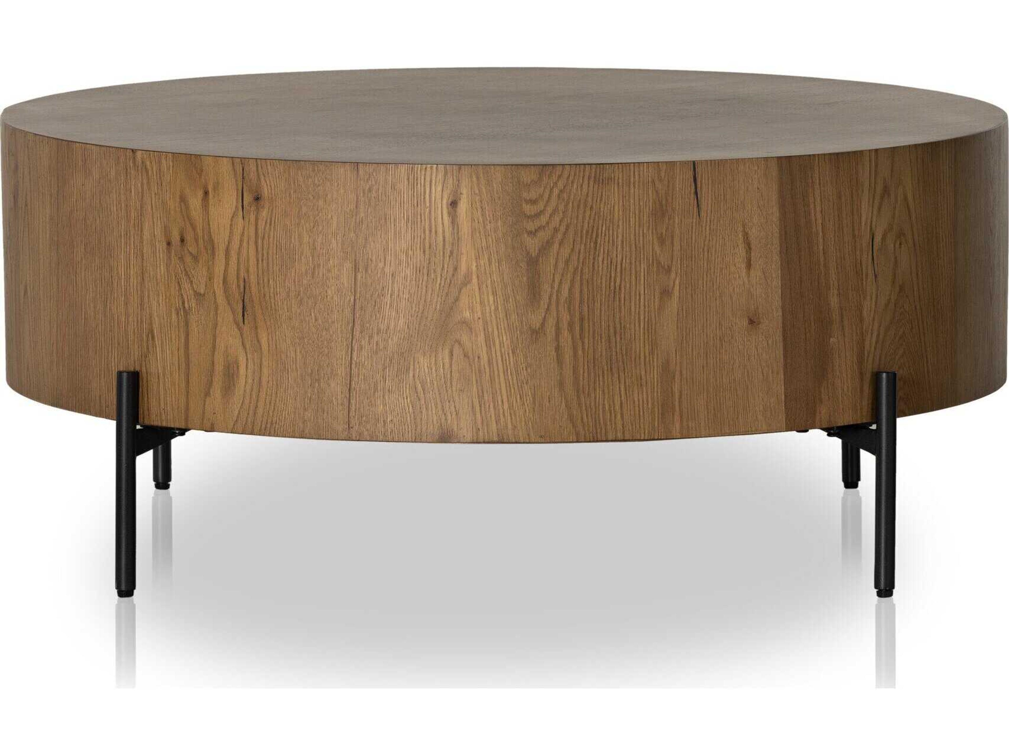 Four Hands Haiden Round Wood Dark Gunmetal Amber Oak Resin Coffee Table