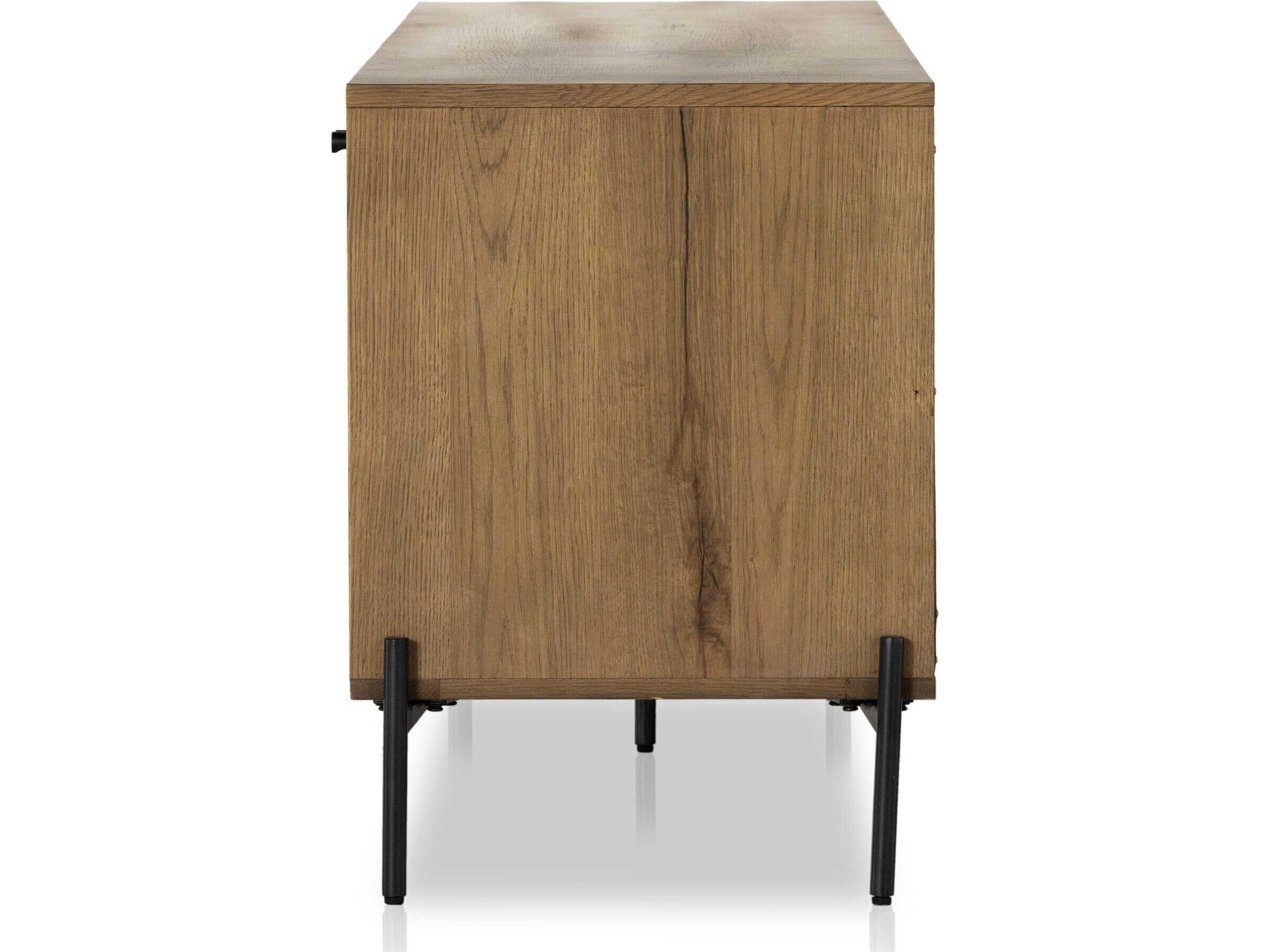 Four Hands Haiden 79" Oak Wood Dark Gunmetal Amber Resin Media Console