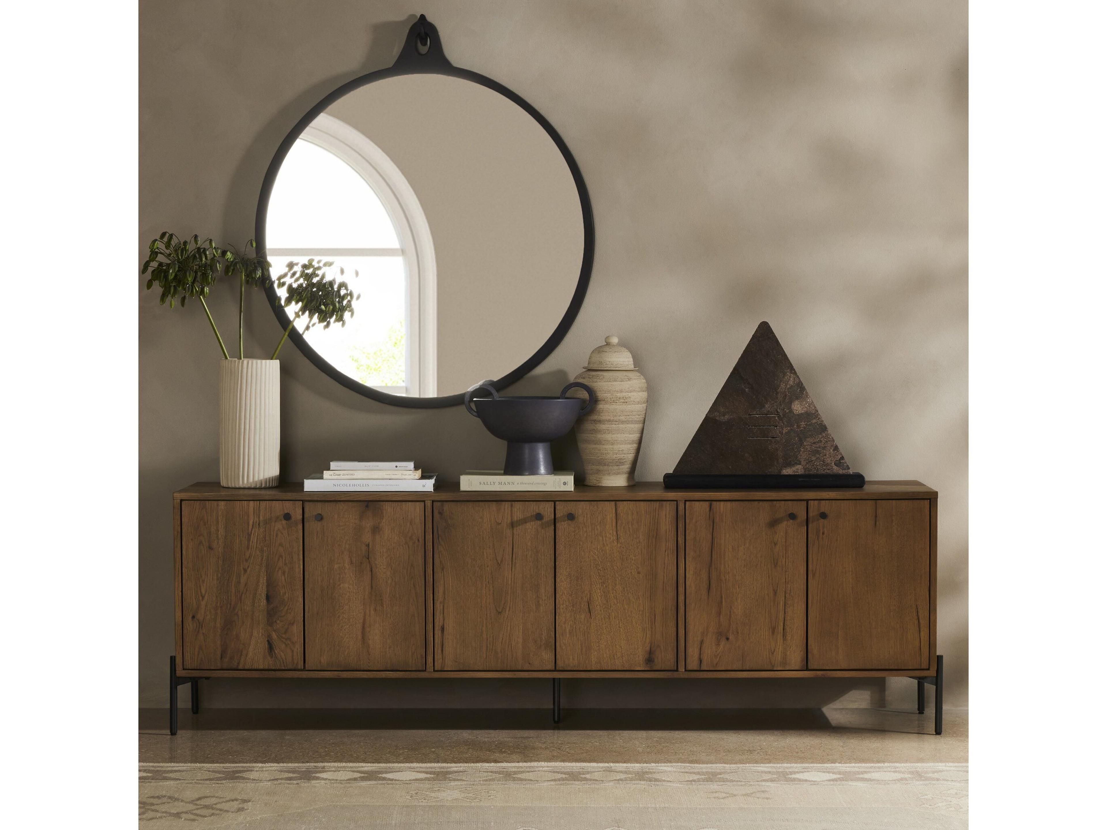 Four Hands Haiden 79" Oak Wood Dark Gunmetal Amber Resin Media Console