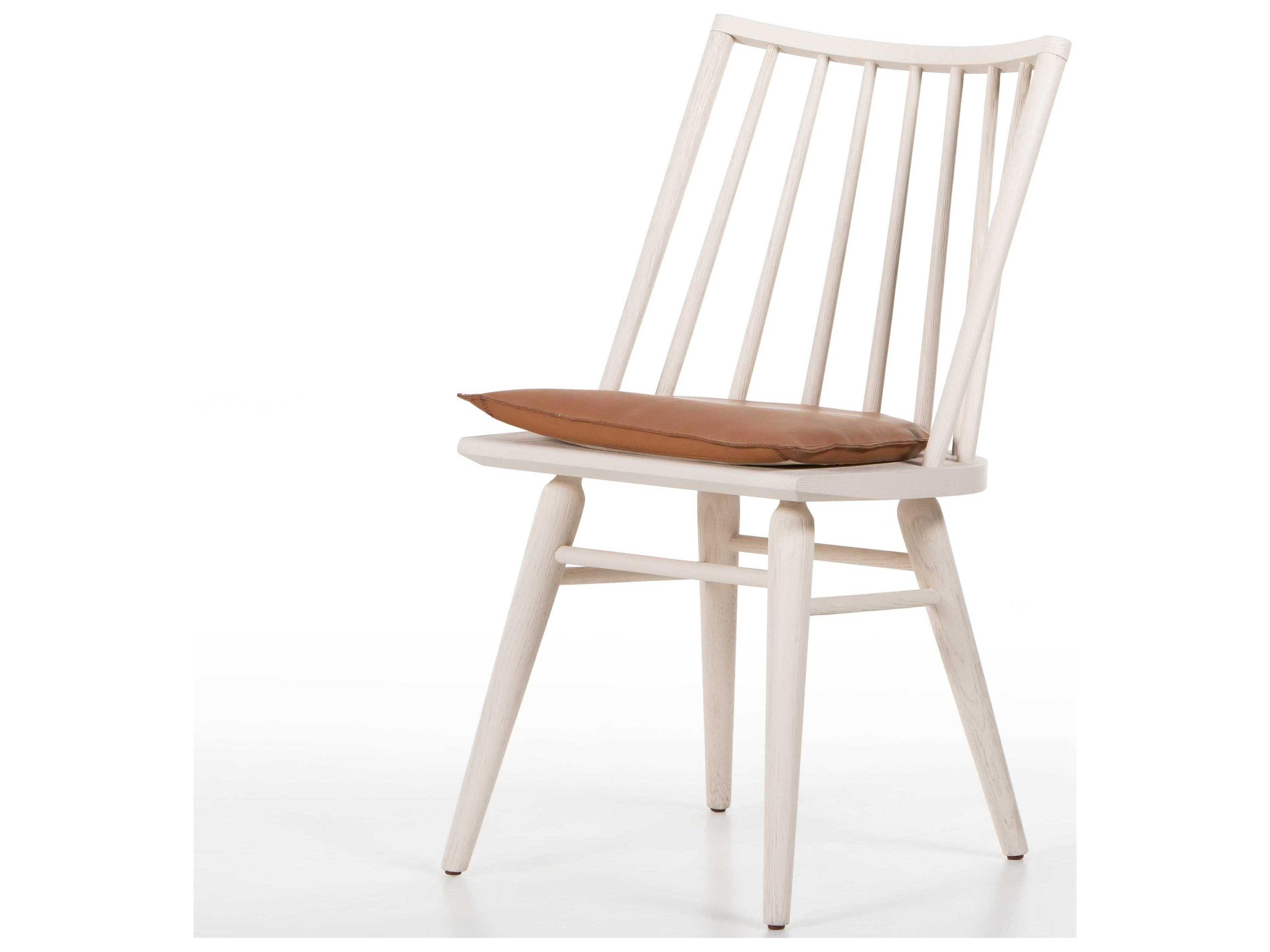 Belfast Lewis Leather Oak Wood White Upholstered Side Dining Chair