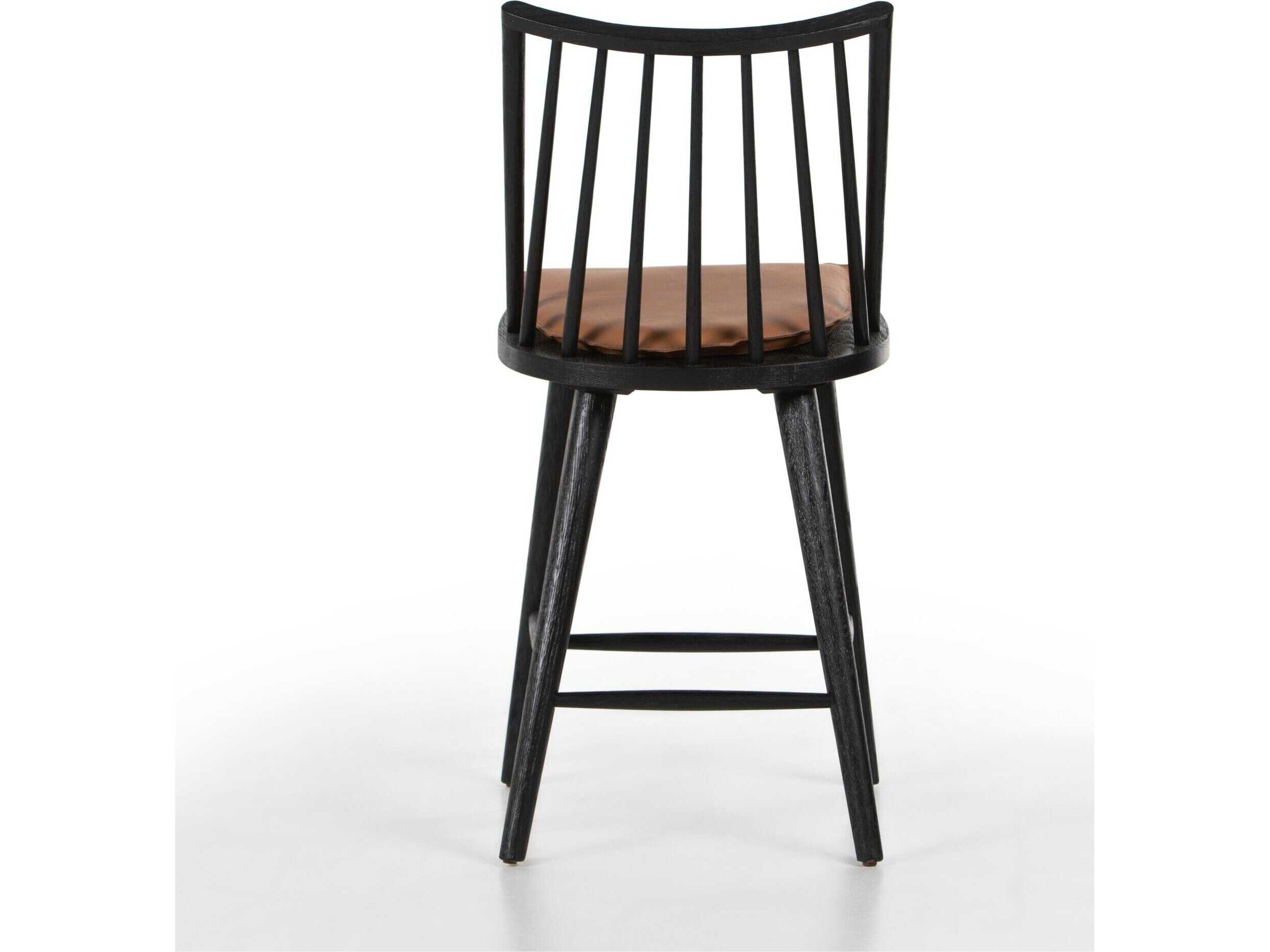 Four Hands Wallis Lewis Leather Oak Wood Black Whiskey Saddle Counter Stool
