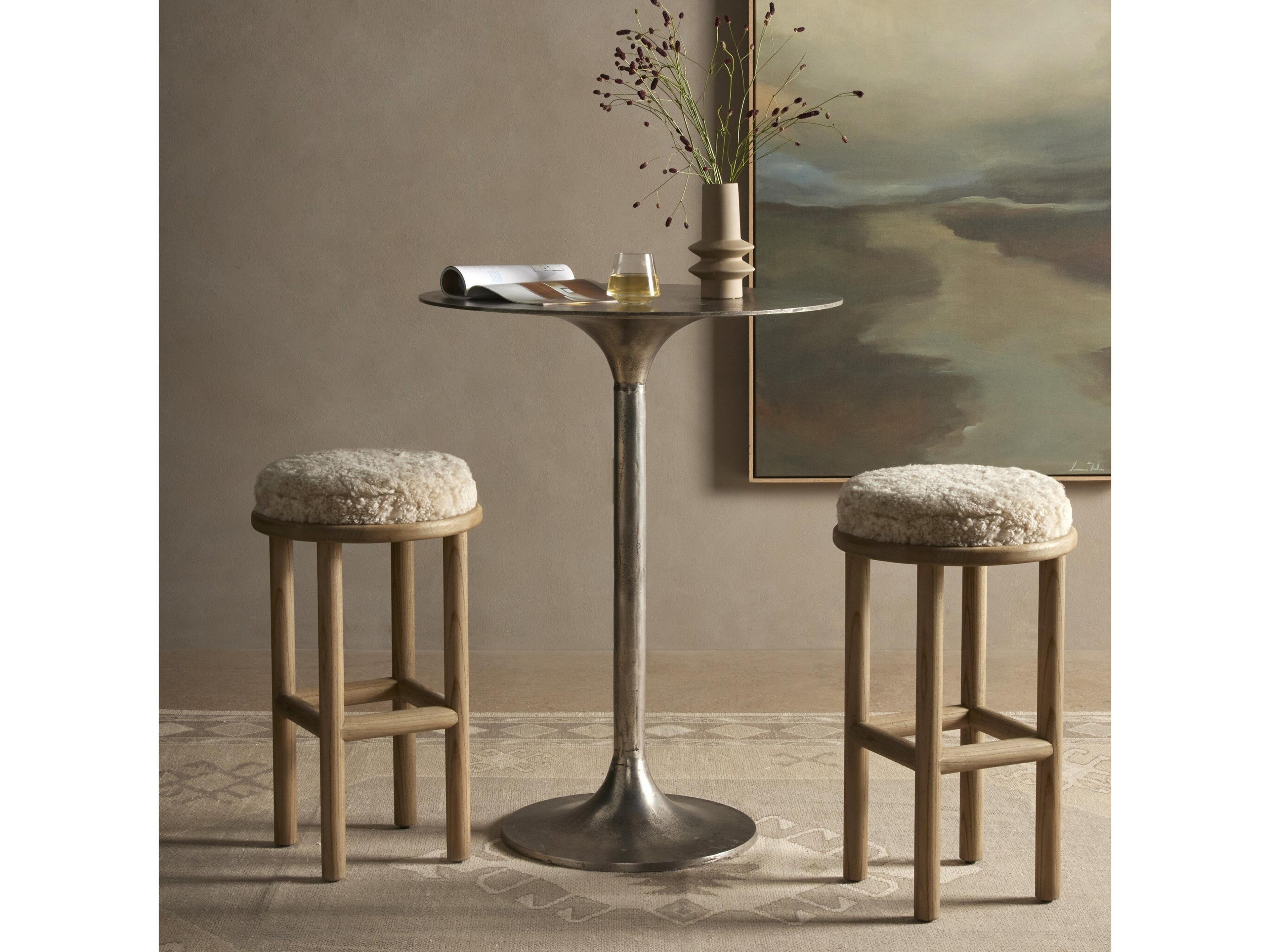 Four Hands Wells Saldino Beige Shearling Stool