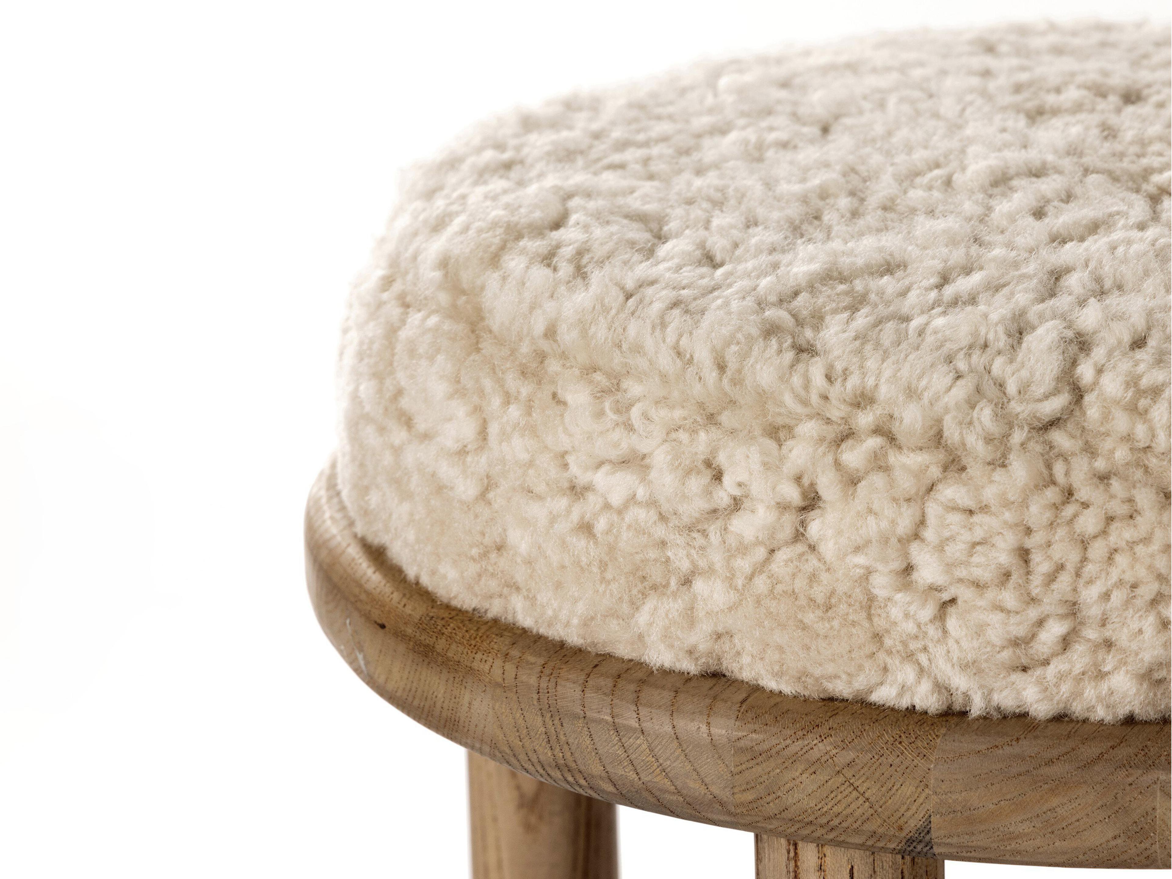 Four Hands Wells Saldino Beige Shearling Stool