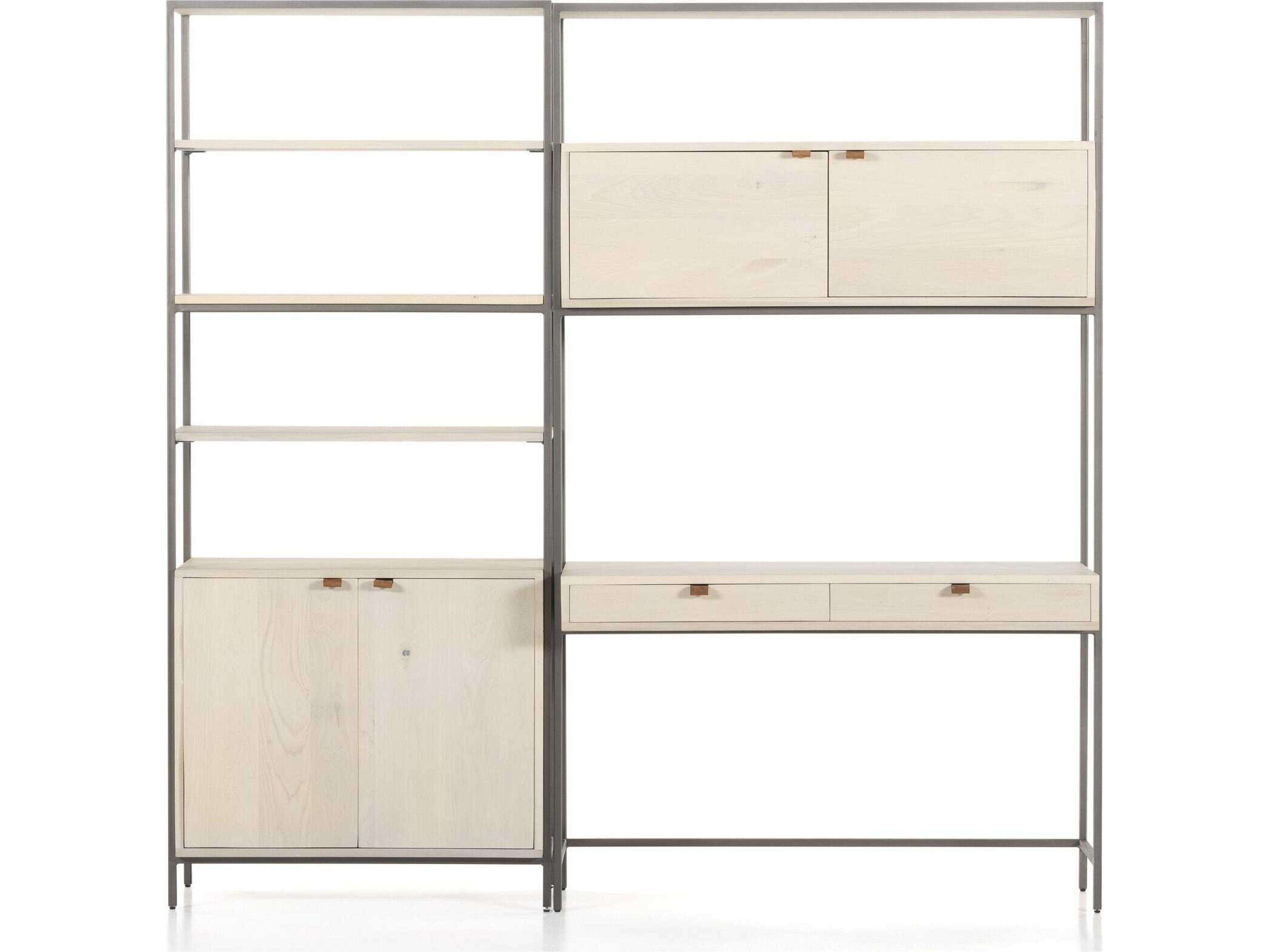 Four Hands Fulton Trey Dove Poplar Modular Wall Desk w/ 1 Bookcase