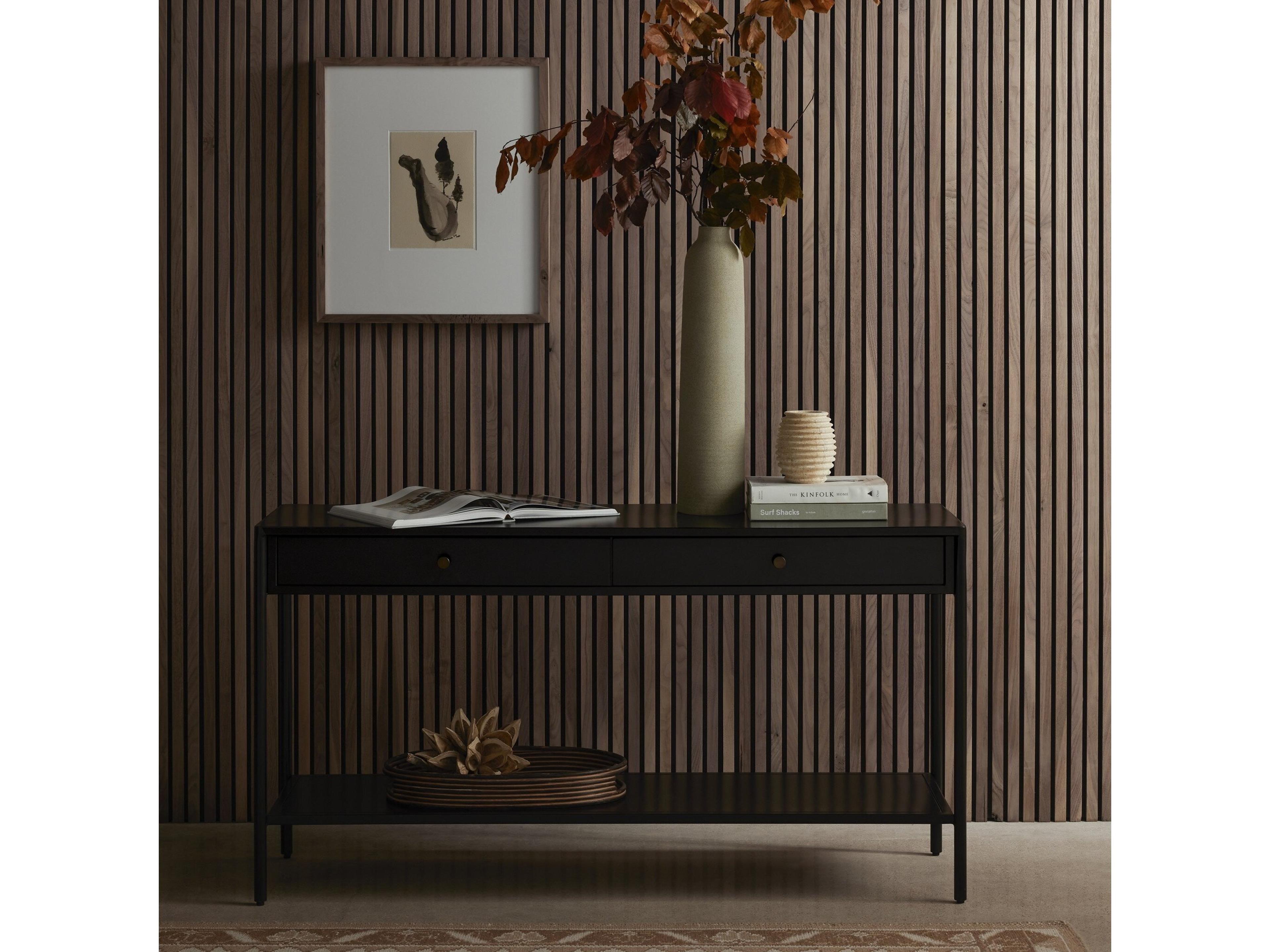 Four Hands Bolton Soto Rectangular Metal Black Weathered Bronze Console Table