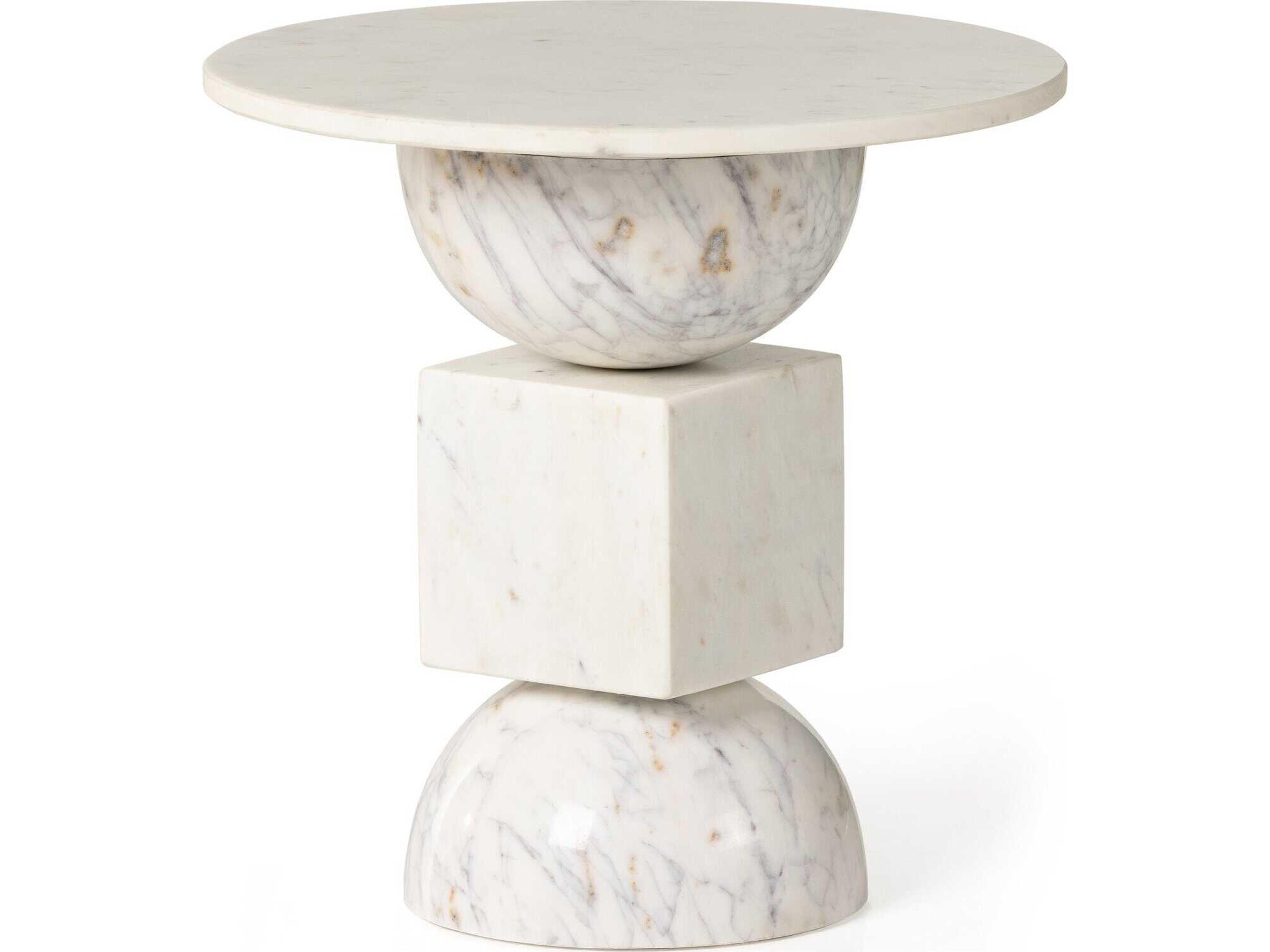 Marlow Neda Polished White Marble End Table