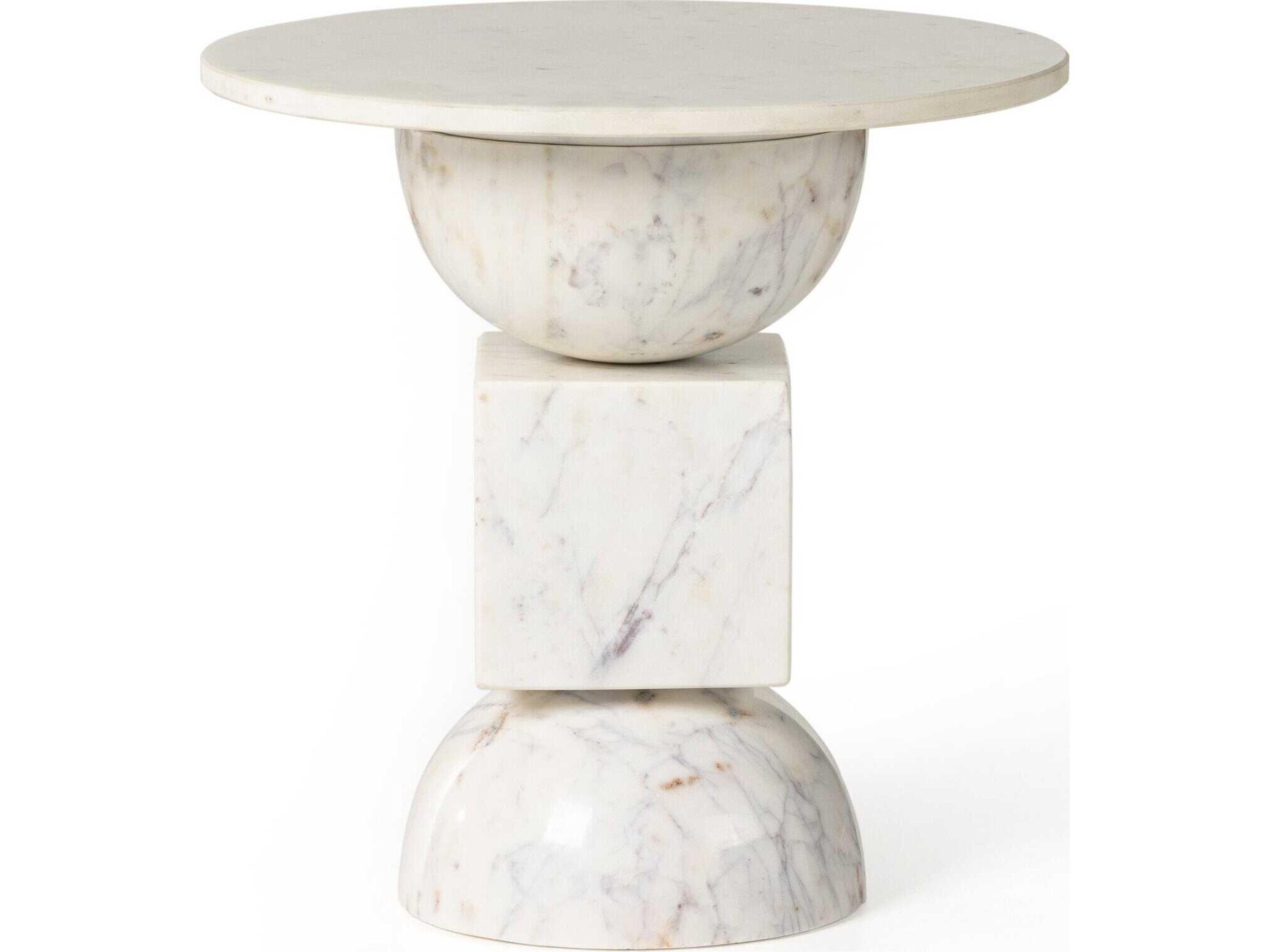 Four Hands Marlow Neda Polished White Marble End Table