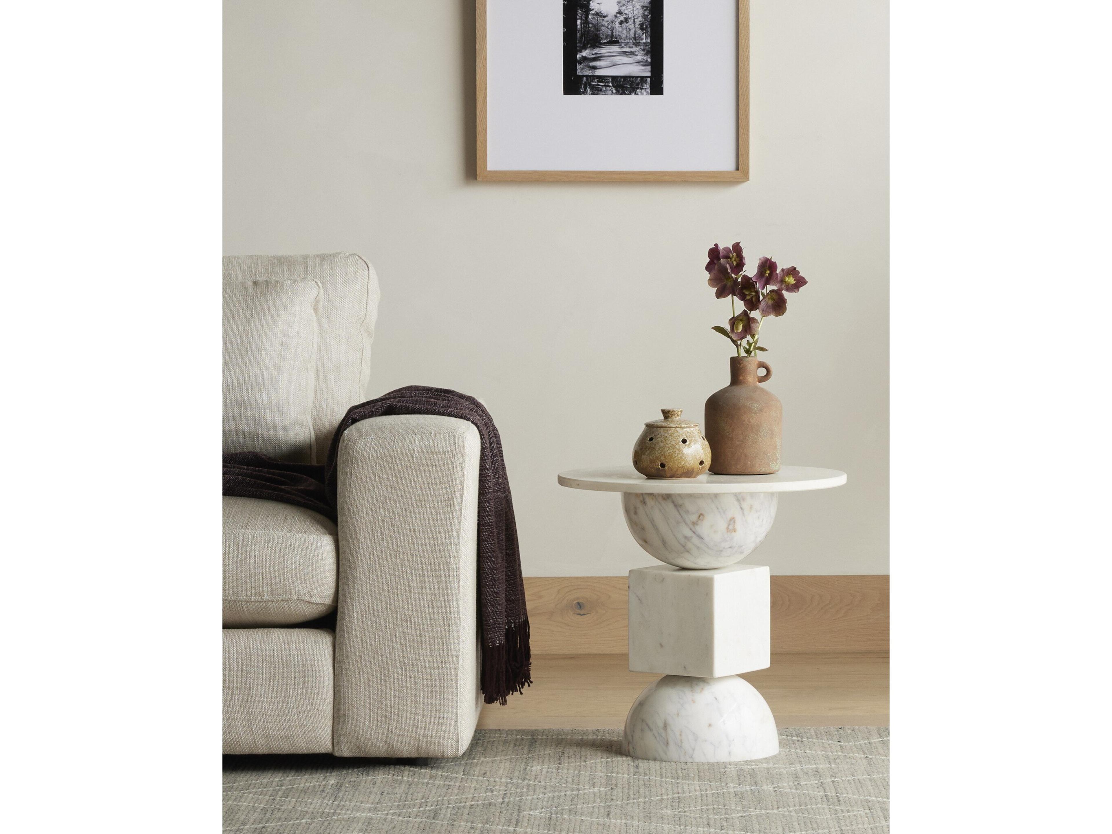 Four Hands Marlow Neda Polished White Marble End Table