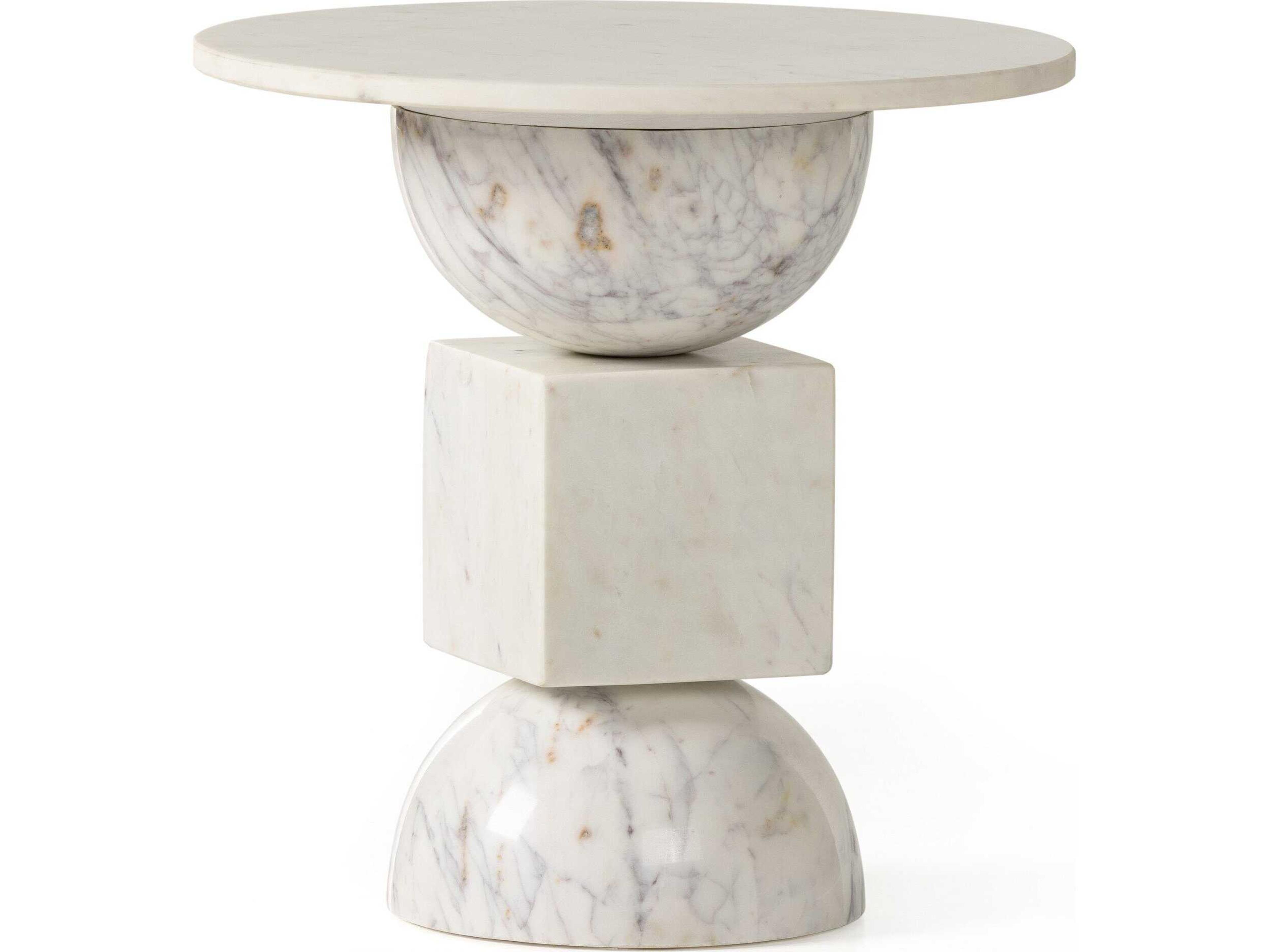 Four Hands Marlow Neda Polished White Marble End Table