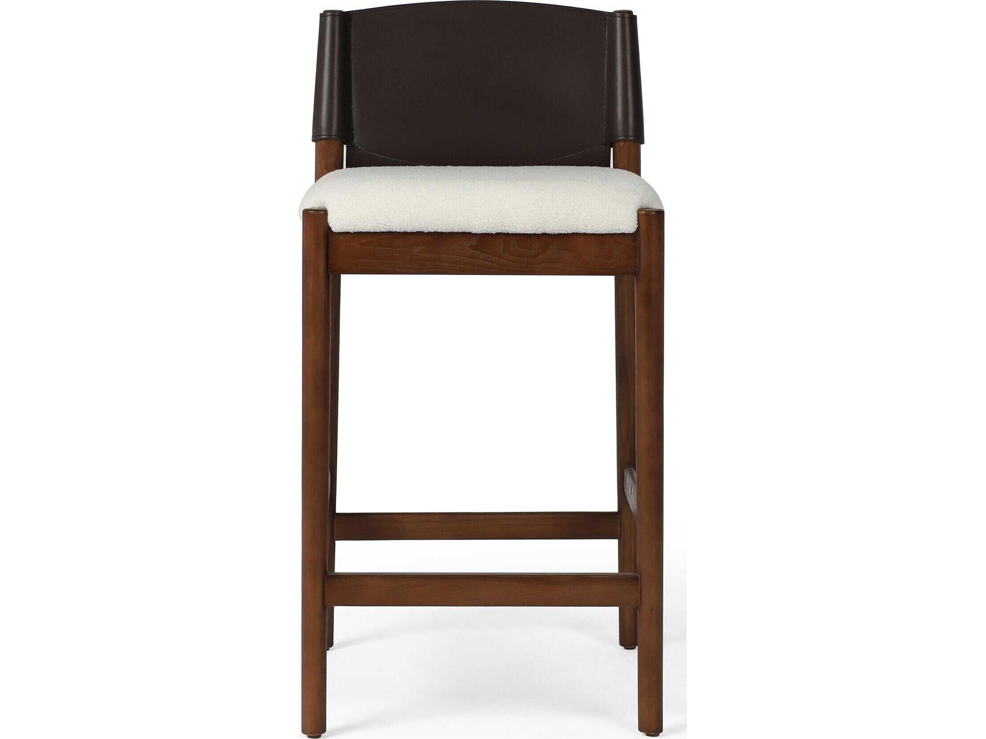 Four Hands Allston Lulu Upholstered Ash Wood Espresso Leather Blend Umber Cardiff Cream Counter Stool