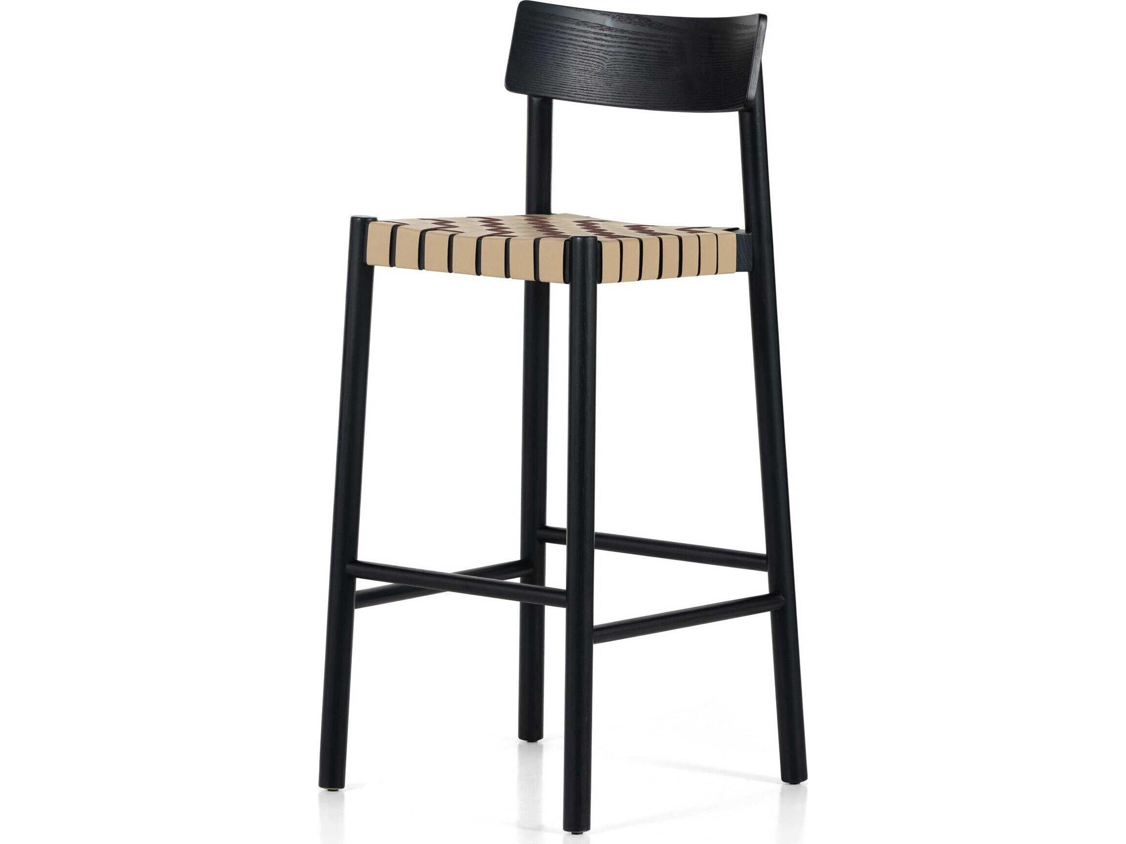 Allston Heisler Leather Ash Wood Black Veneer Almond Blend Bar Stool