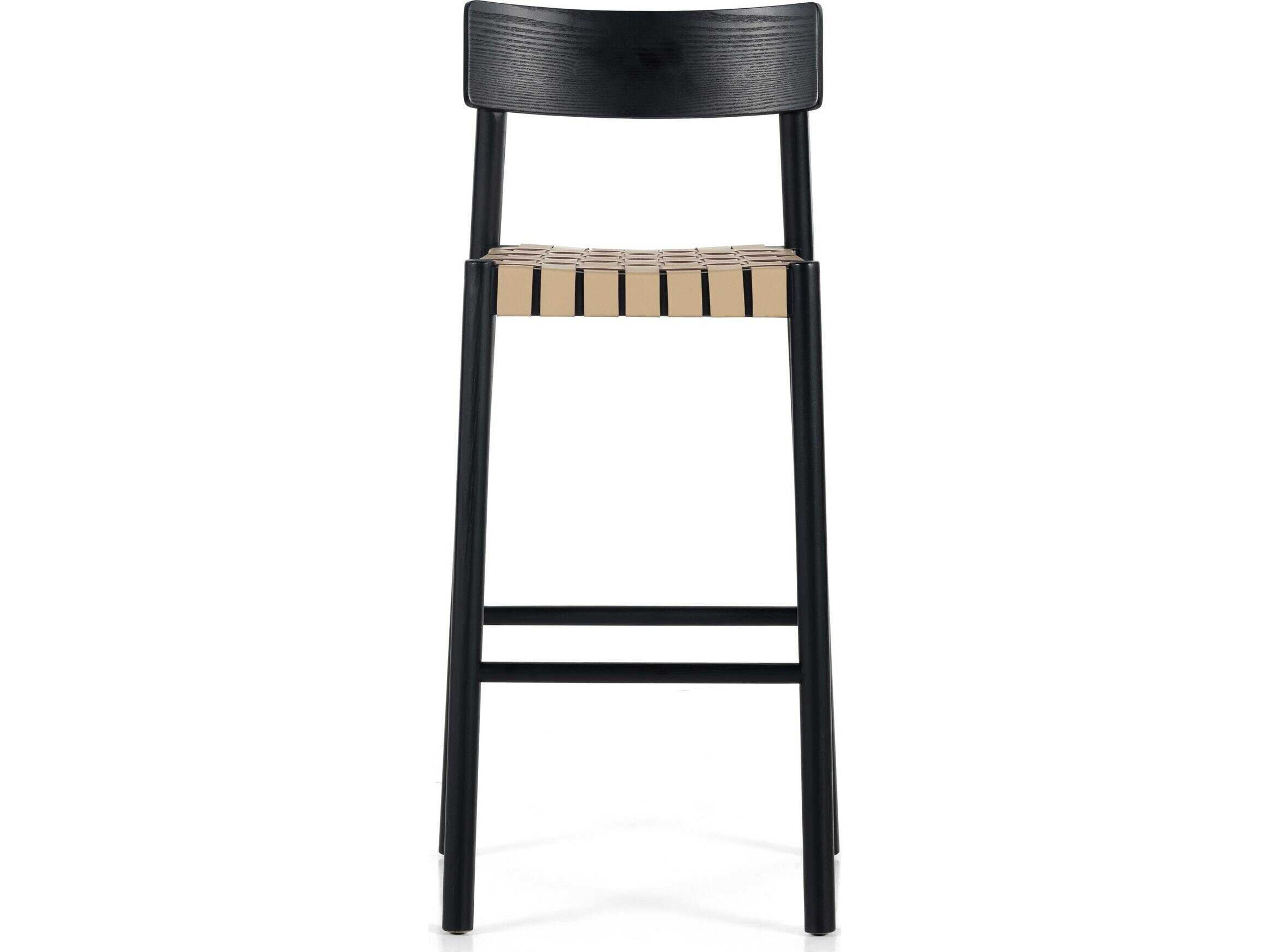 Four Hands Allston Heisler Leather Ash Wood Black Veneer Almond Blend Bar Stool