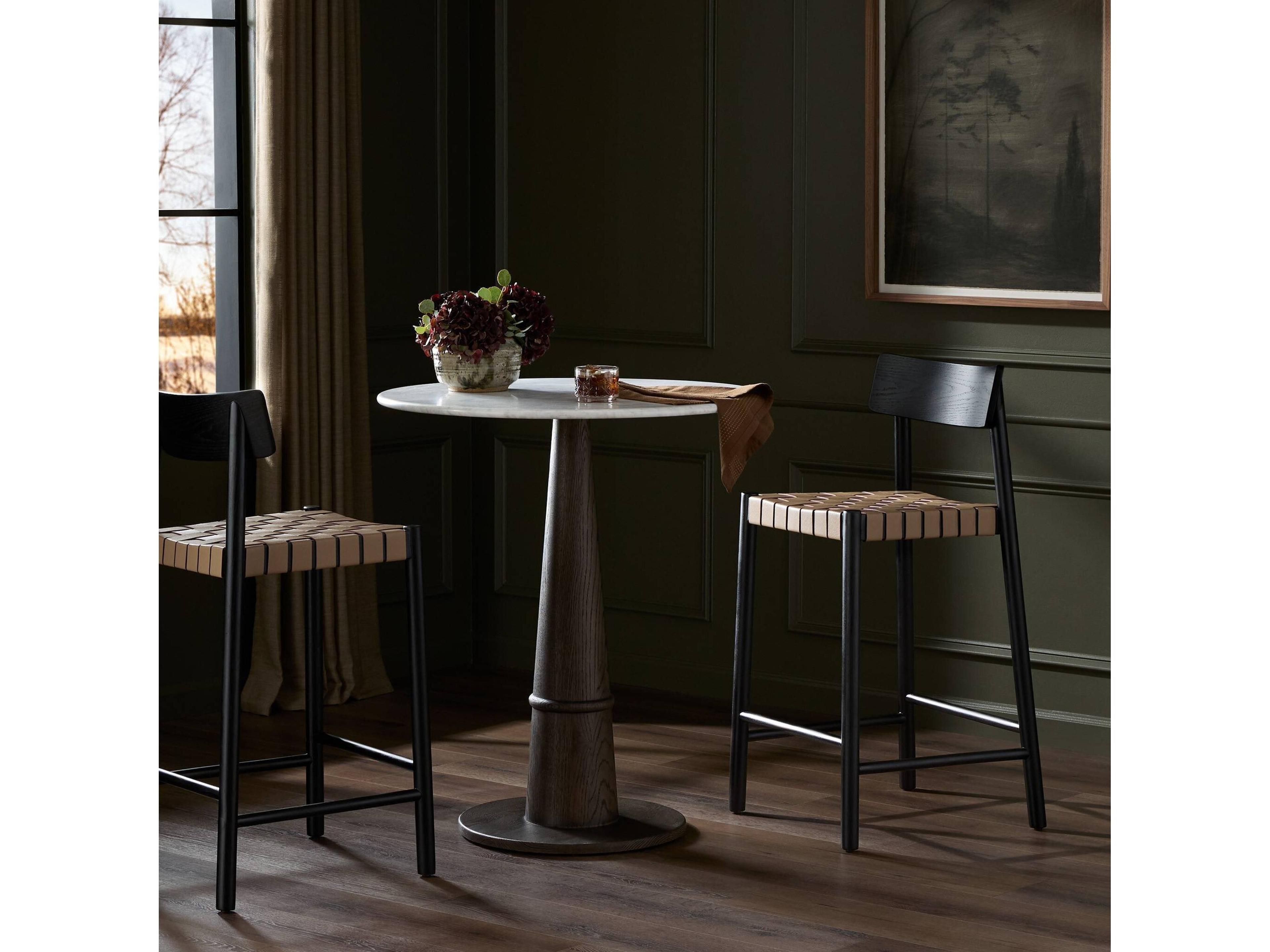 Four Hands Allston Heisler Leather Ash Wood Black Veneer Almond Blend Bar Stool