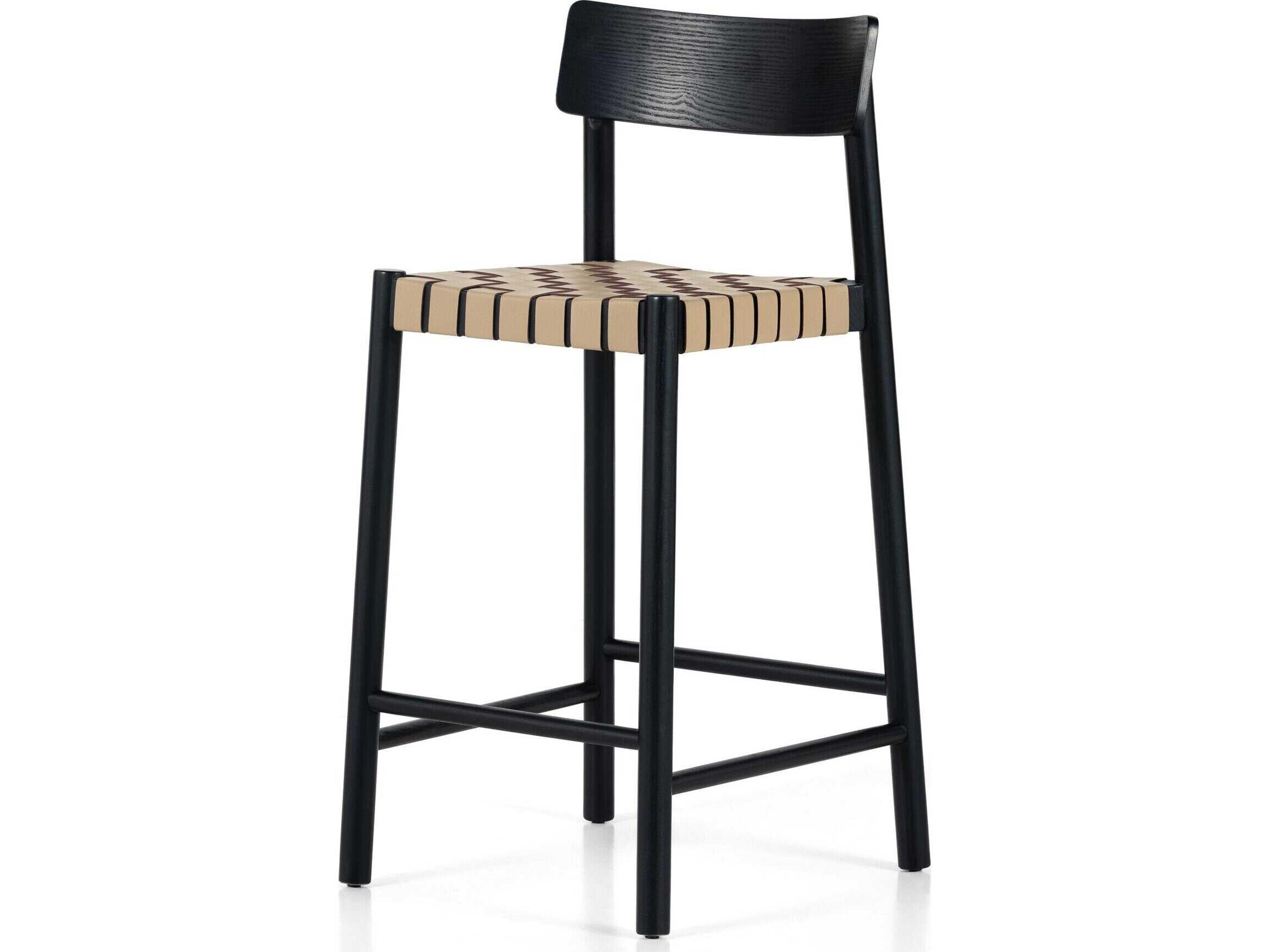 Allston Heisler Leather Ash Wood Black Veneer Almond Blend Counter Stool