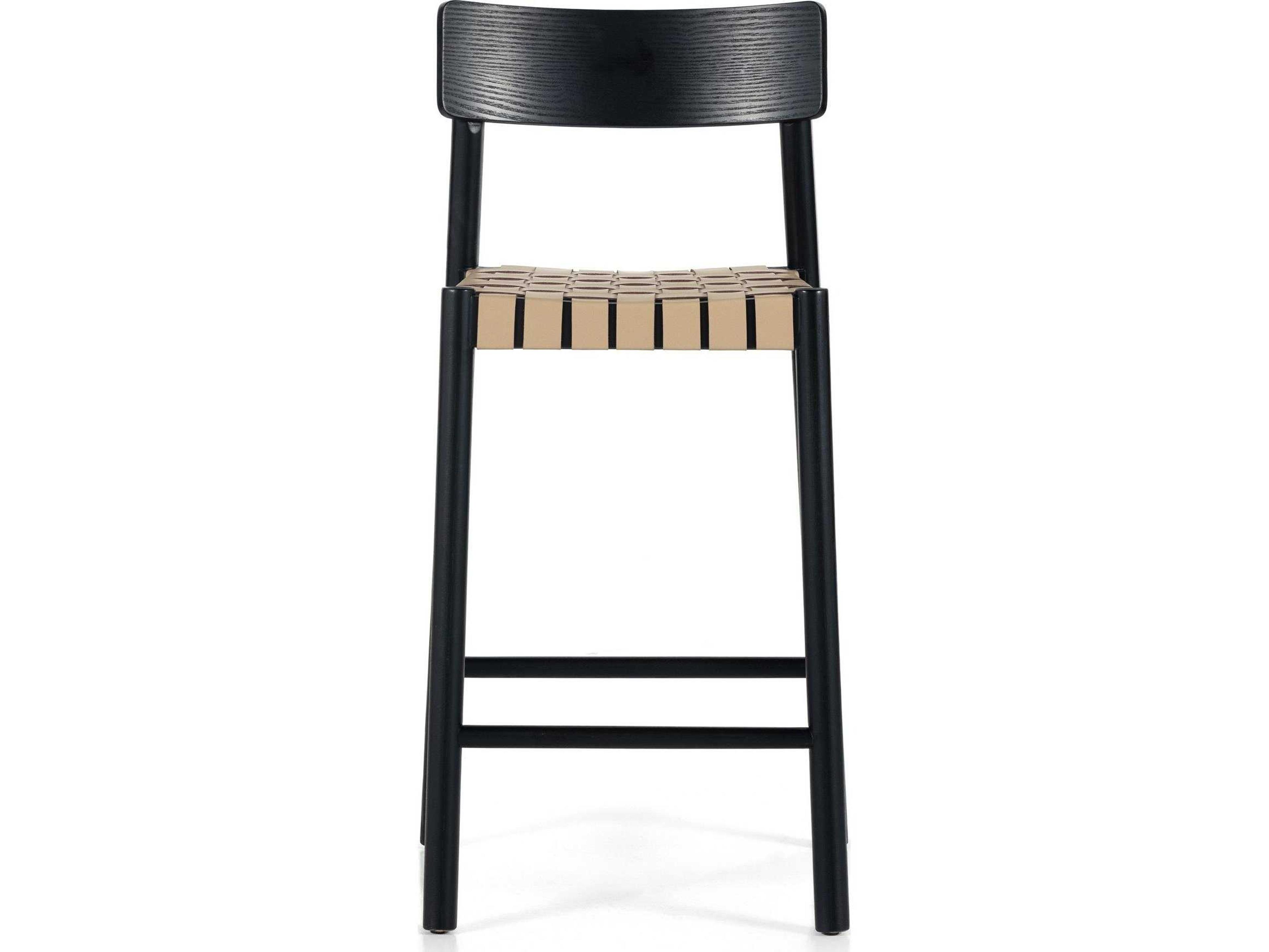Four Hands Allston Heisler Leather Ash Wood Black Veneer Almond Blend Counter Stool