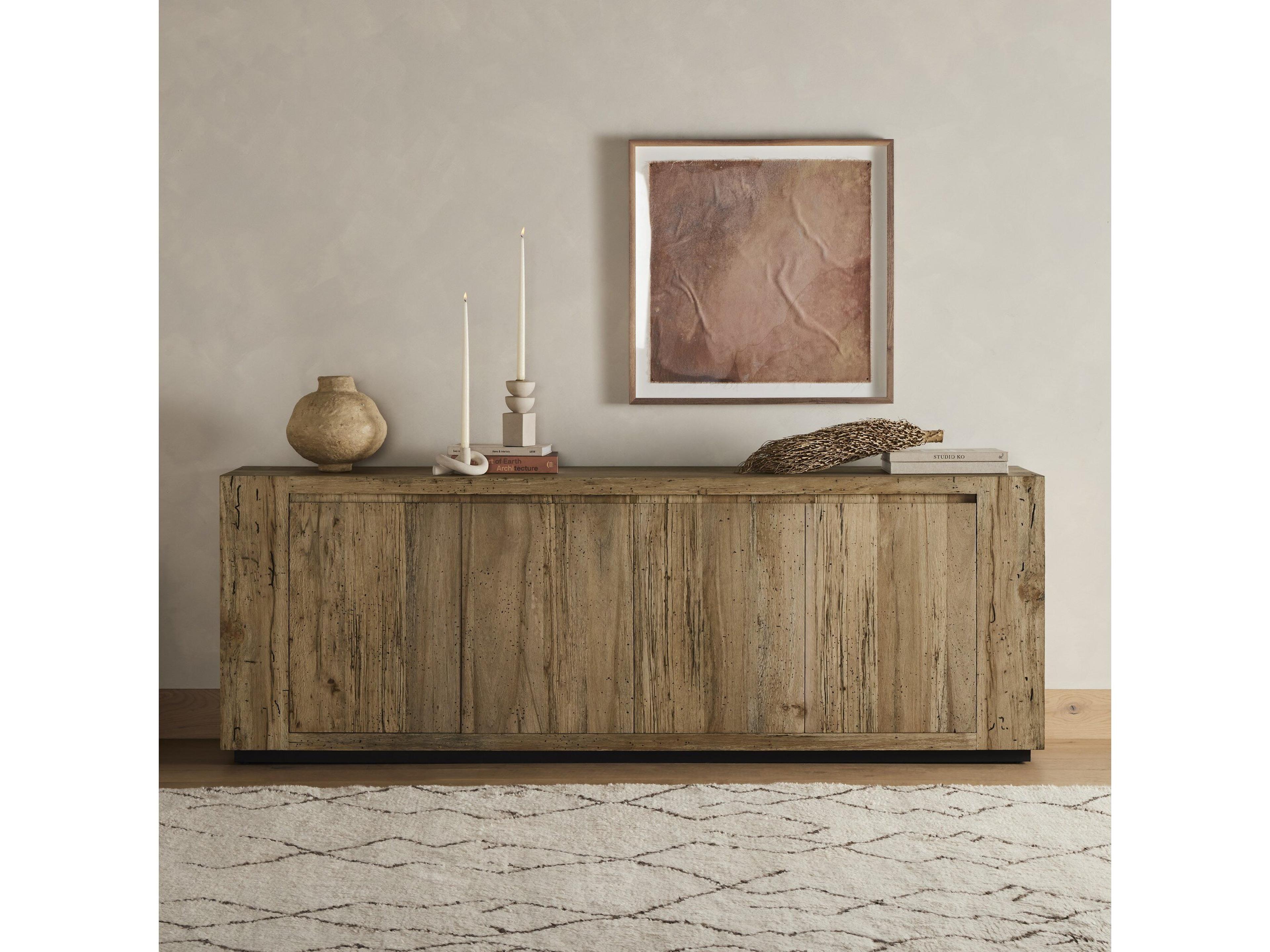 Four Hands Wesson Abaso 94" Oak Wood Black Mdf Rustic Wormwood Plywood Sideboard