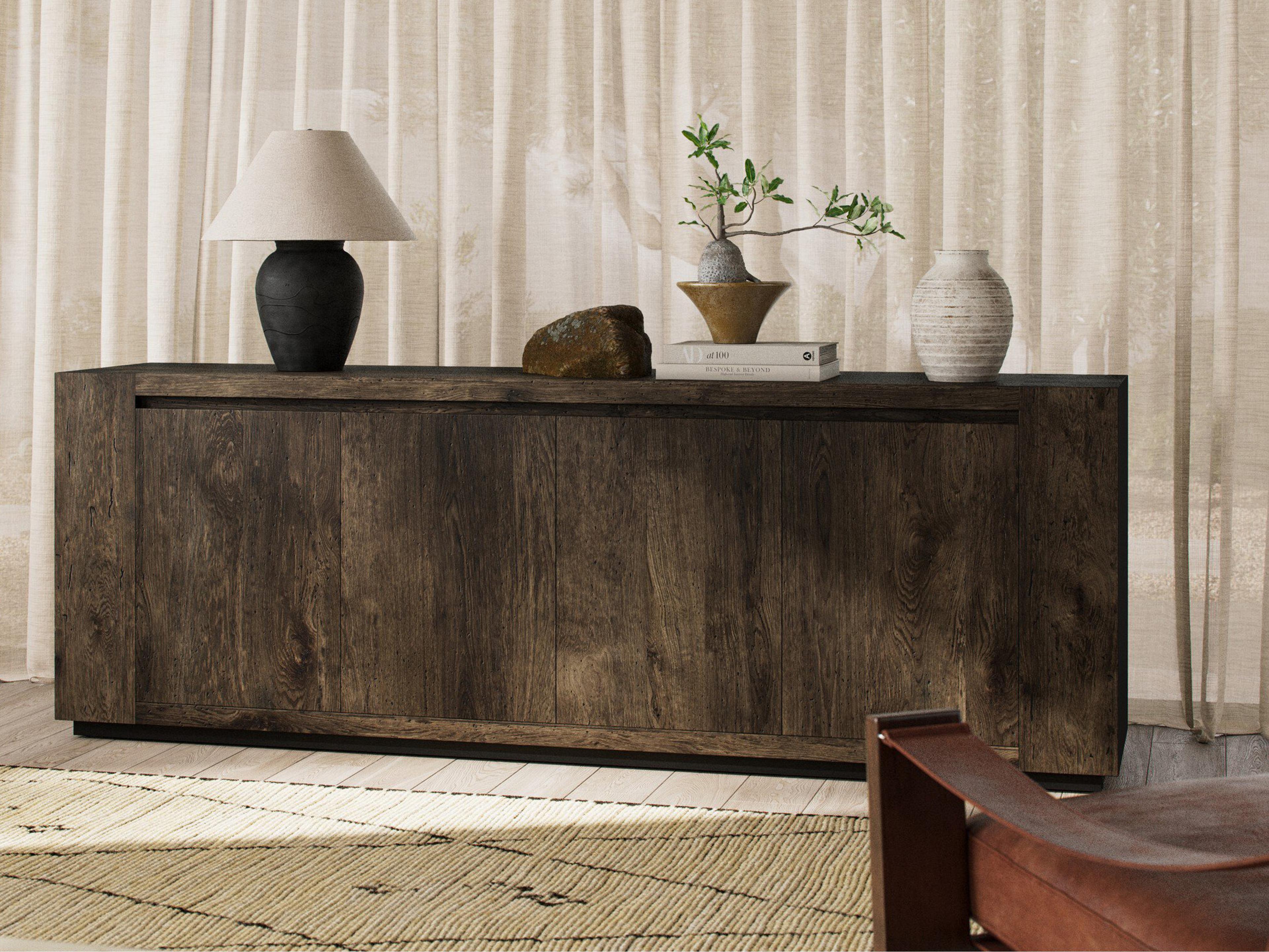 Four Hands Wesson Abaso 94" Oak Wood Black Mdf Ebony Rustic Wormwood Sideboard