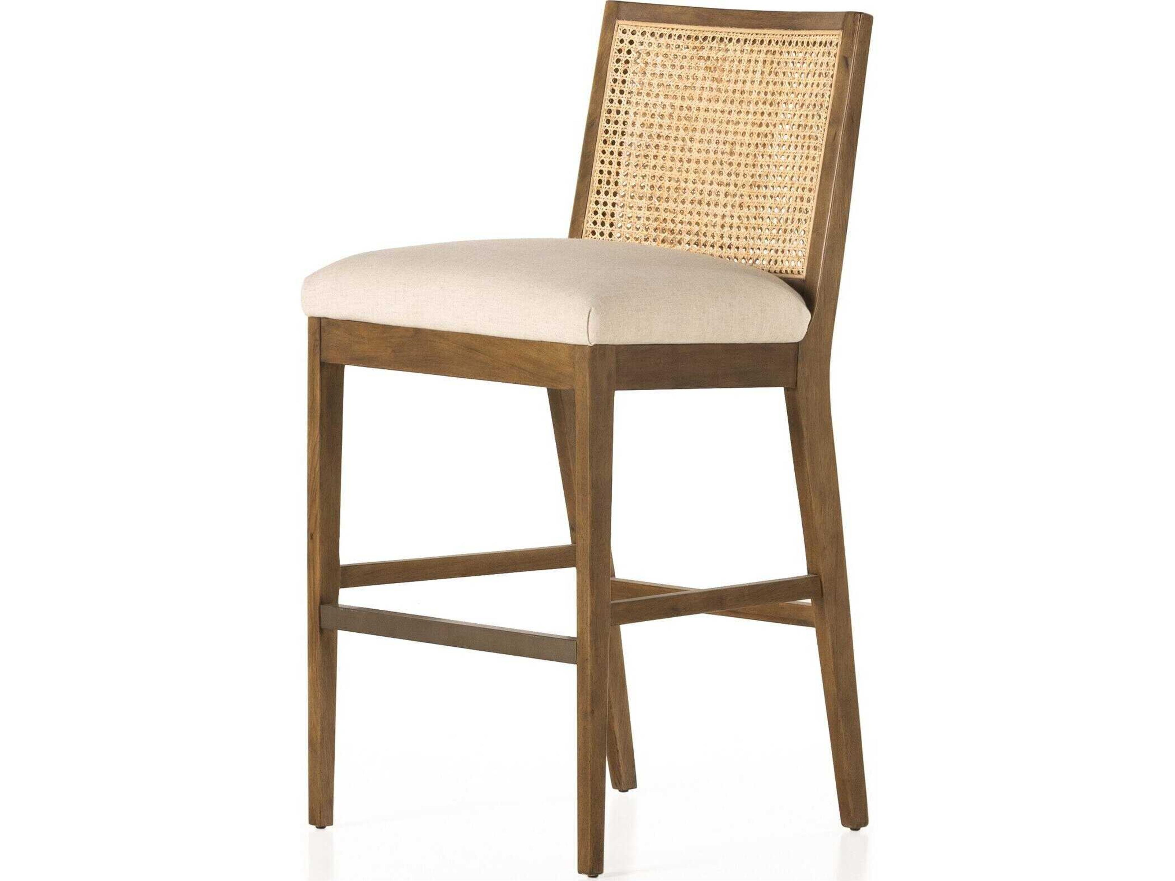 Belfast Antonia Savile Flax Upholstered Cane Armless Bar Stool