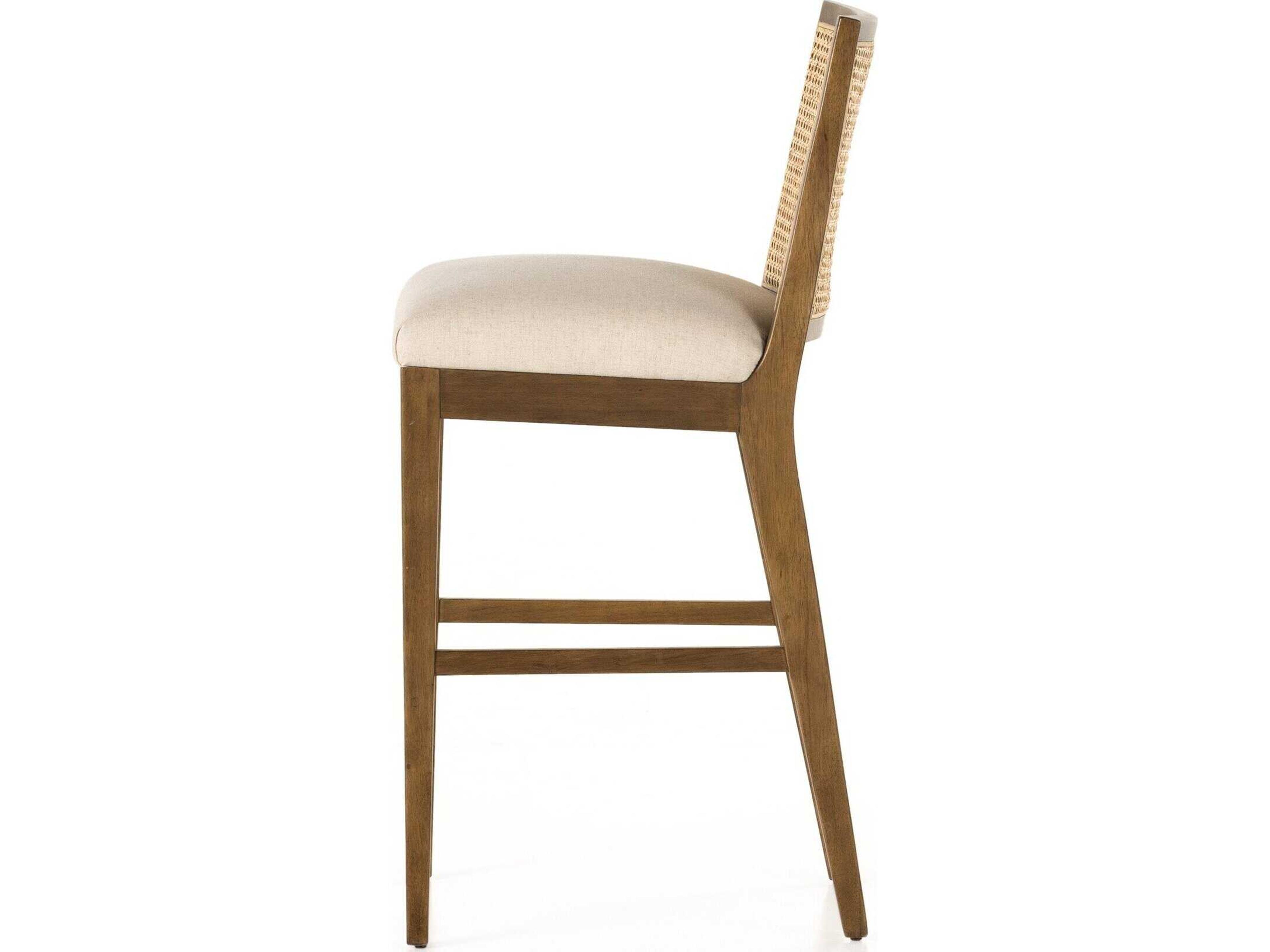 Four Hands Belfast Antonia Savile Flax Upholstered Cane Armless Bar Stool