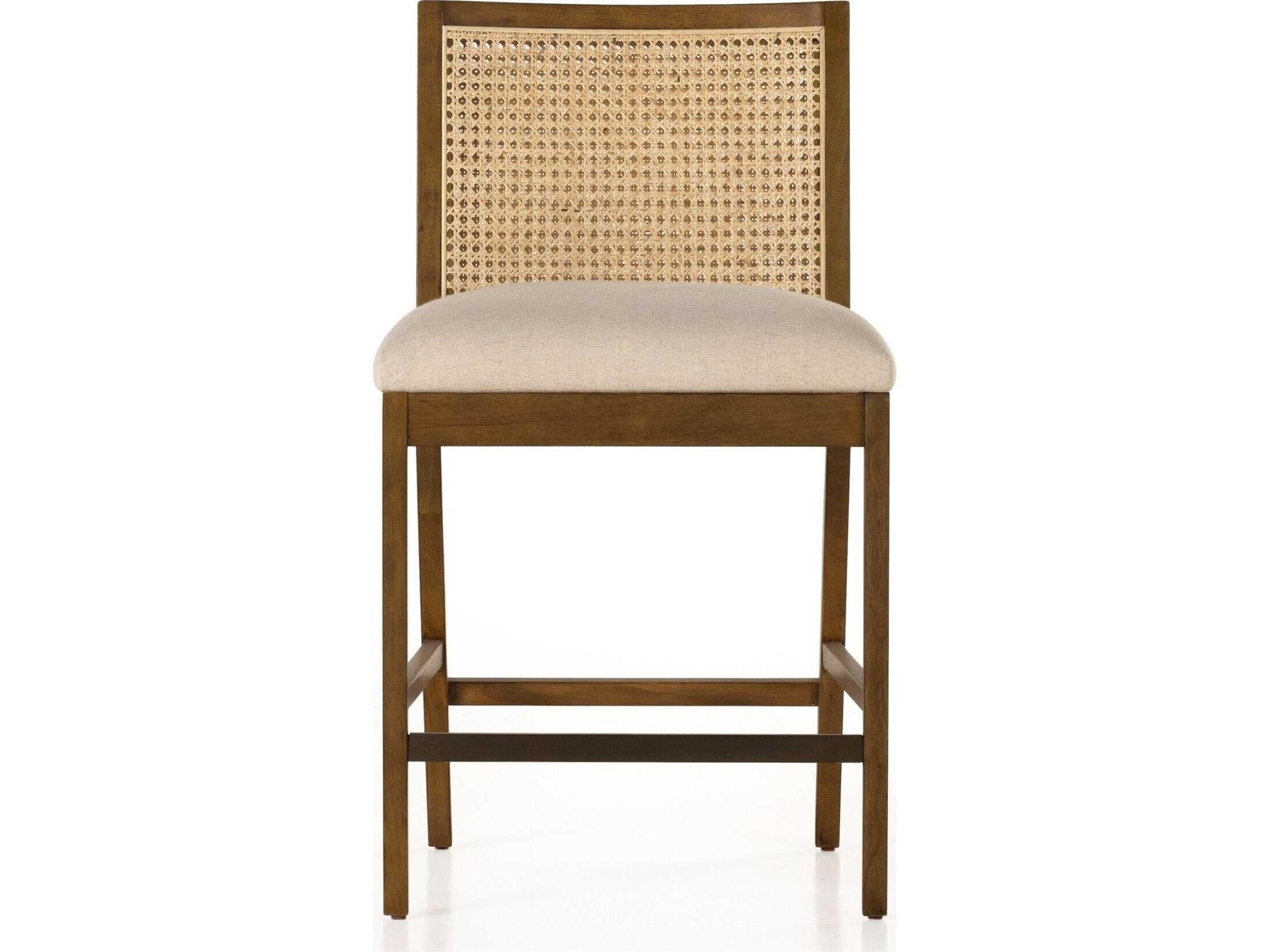 Four Hands Belfast Antonia Savile Flax Upholstered Cane Armless Counter Stool