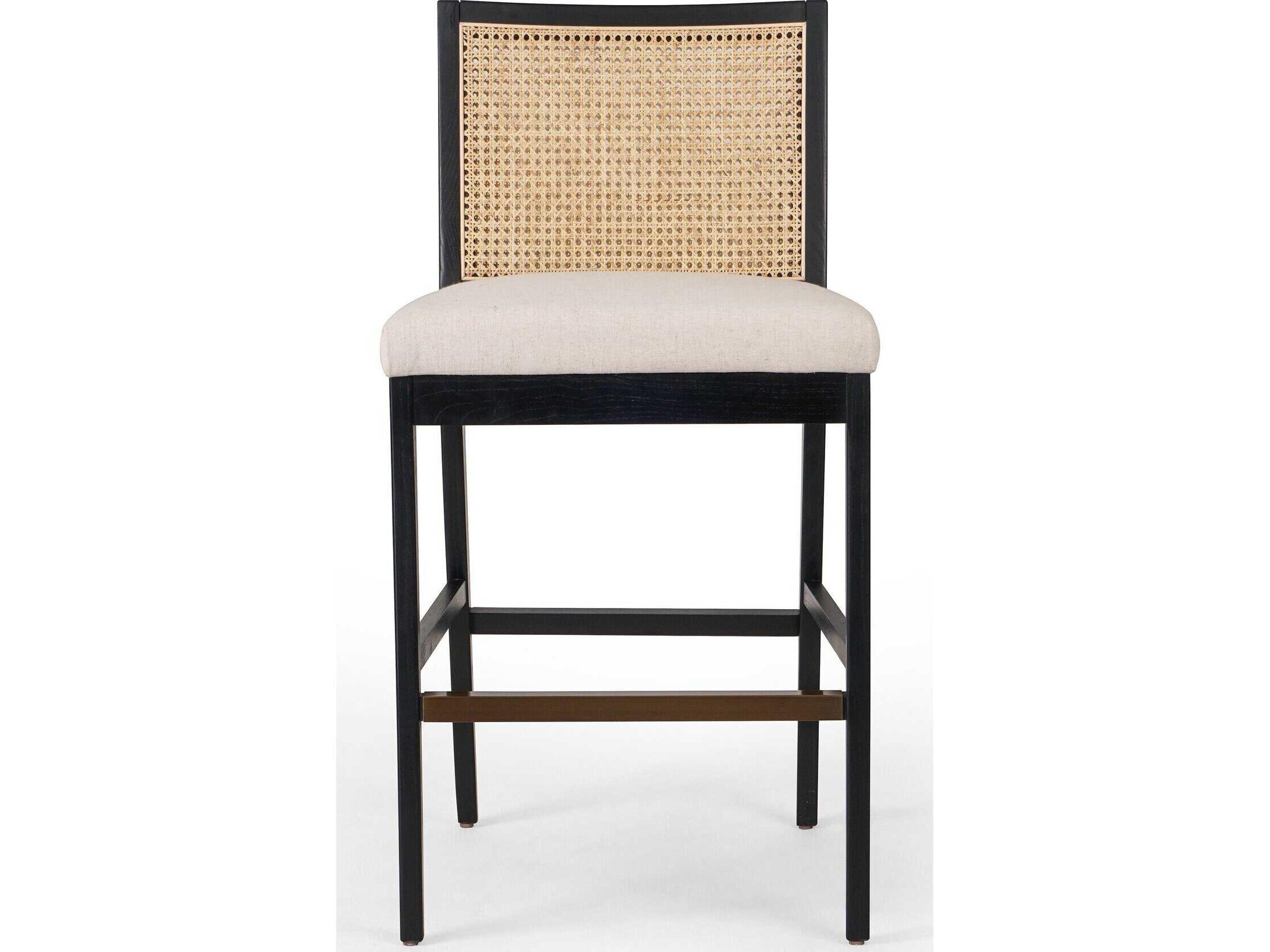 Four Hands Keston Antonia Savile Flax Upholstered Cane Armless Bar Stool