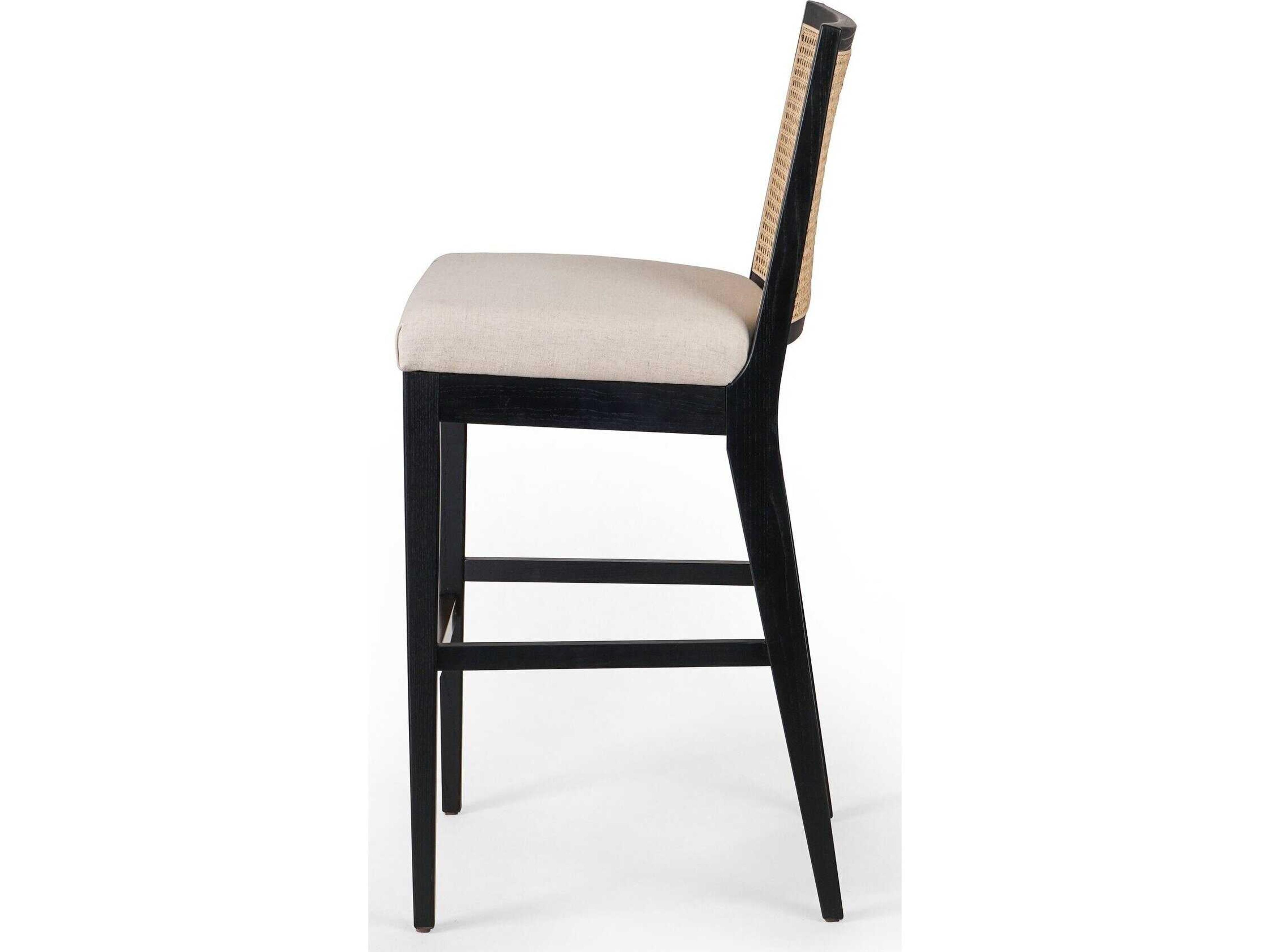 Four Hands Keston Antonia Savile Flax Upholstered Cane Armless Bar Stool