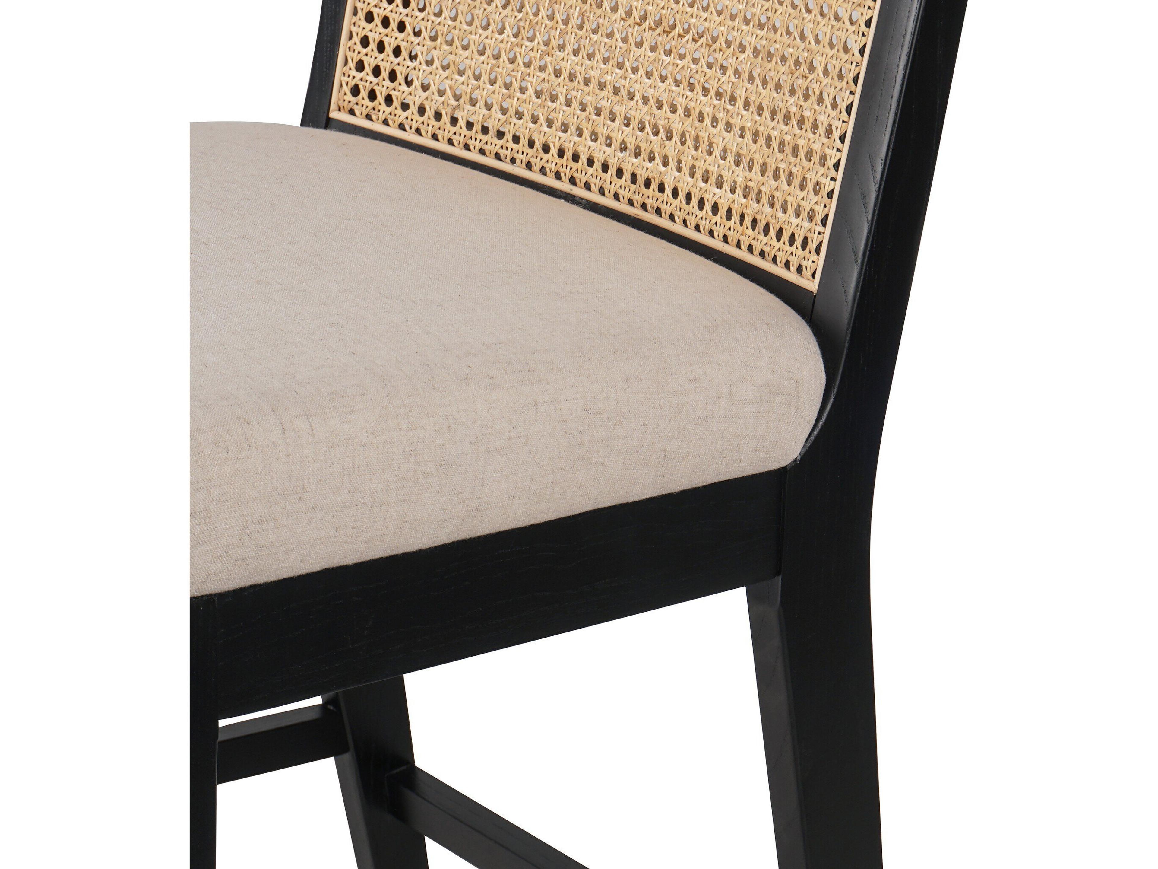 Four Hands Keston Antonia Savile Flax Upholstered Cane Armless Bar Stool