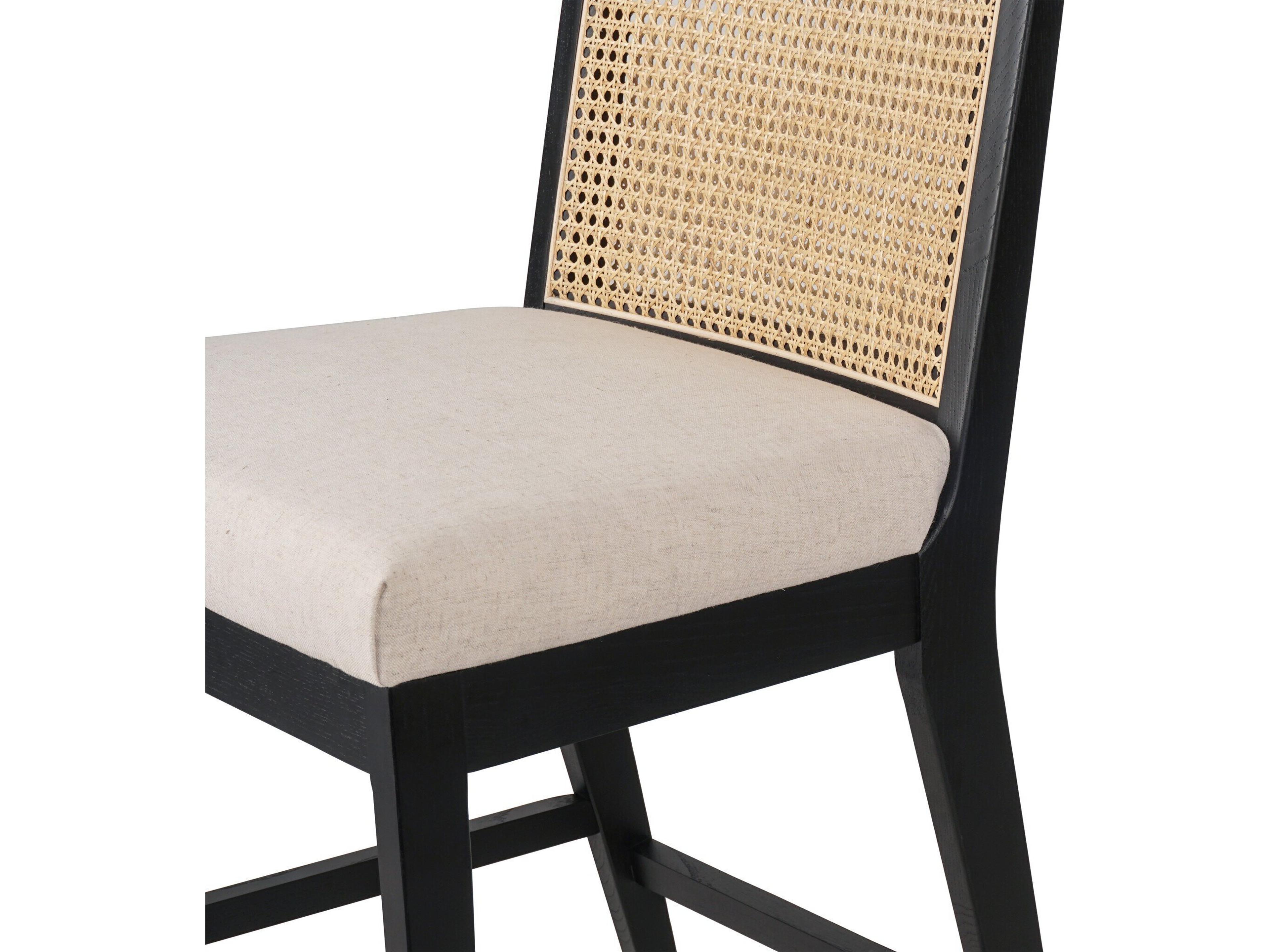 Four Hands Keston Antonia Savile Flax Upholstered Cane Armless Counter Stool