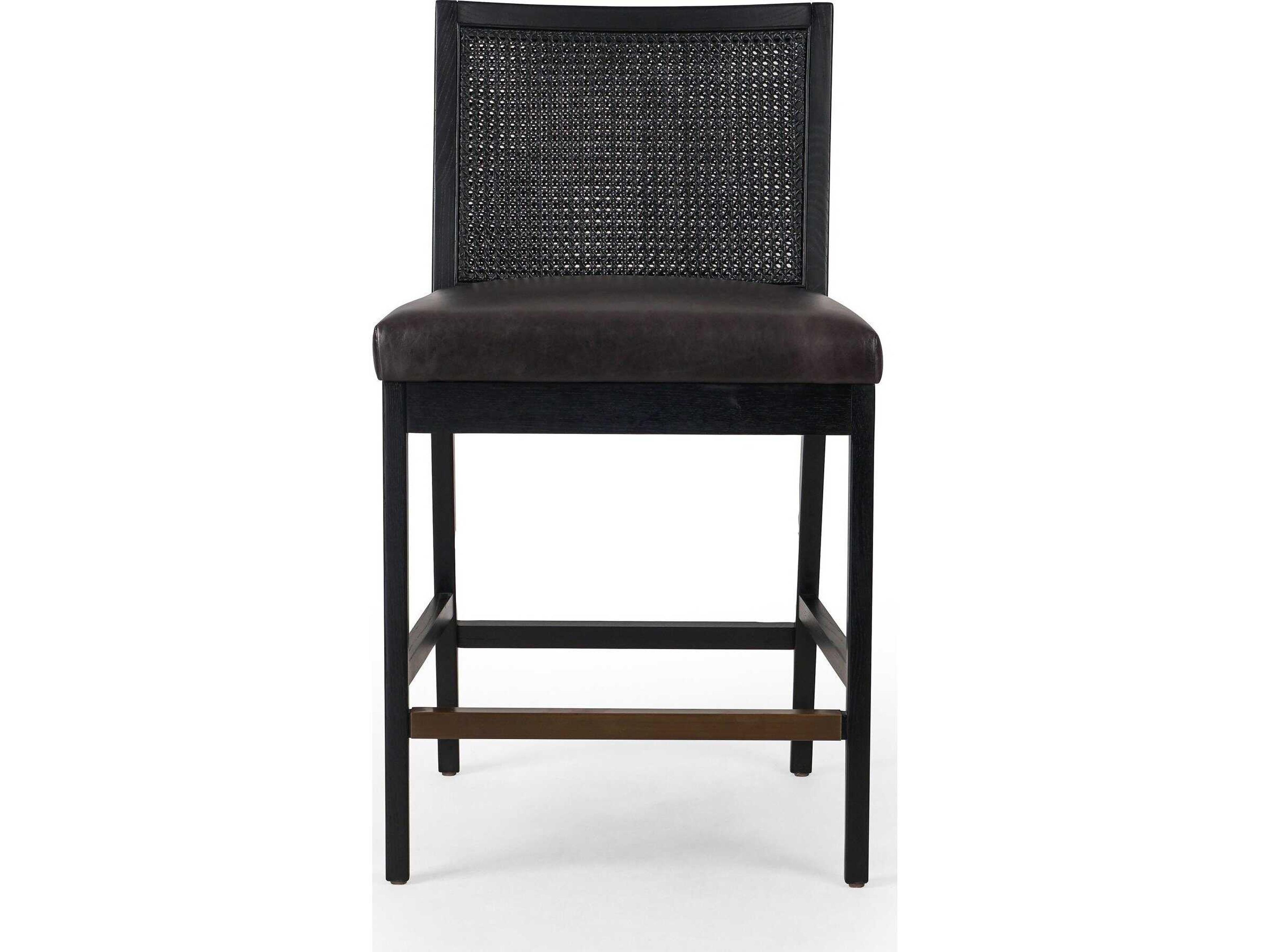 Four Hands Keston Antonia Sonoma Black Upholstered Cane Armless Counter Stool