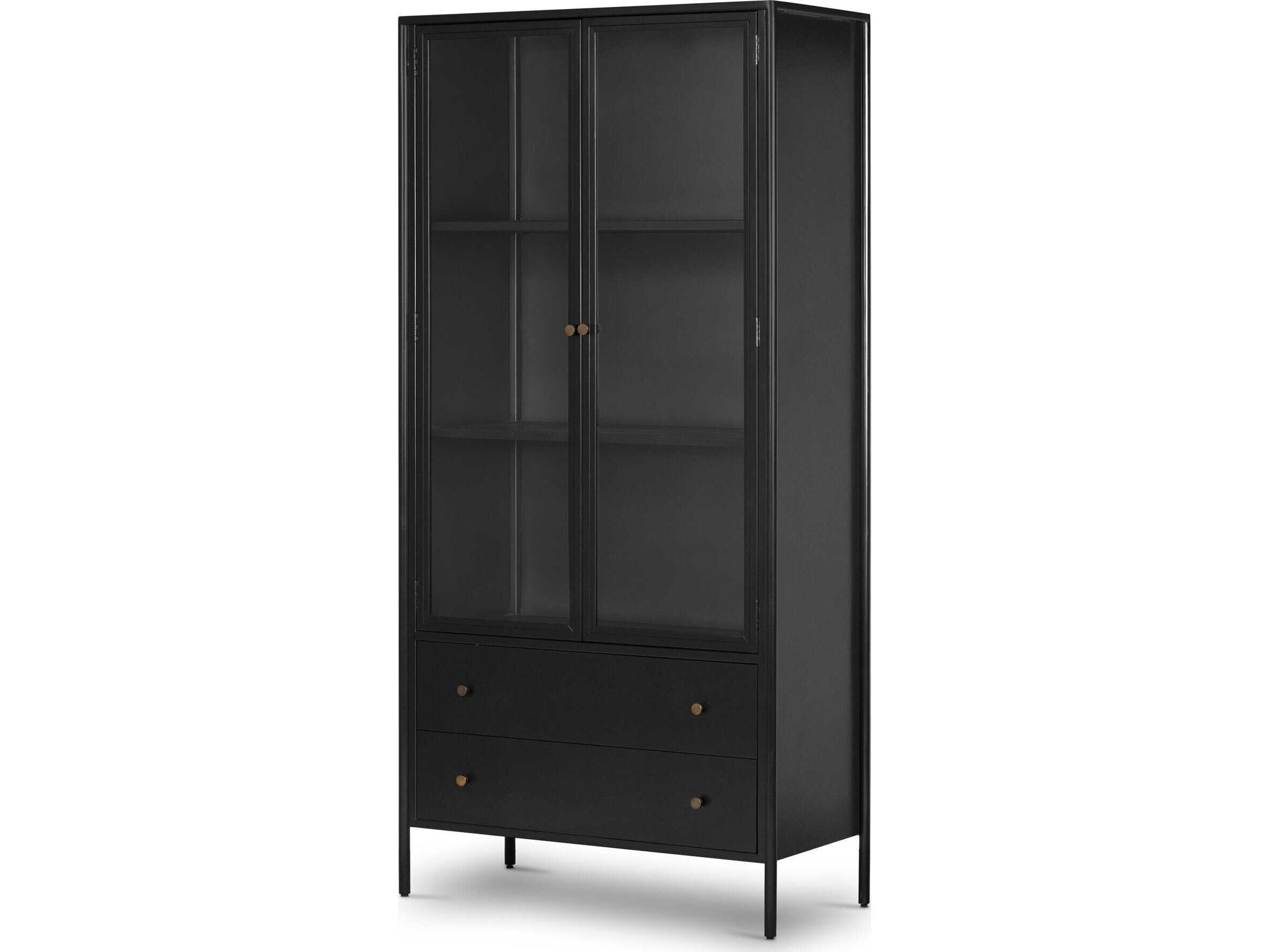 Bolton Soto Black Tempered Glass Weathered Bronze Display Cabinet