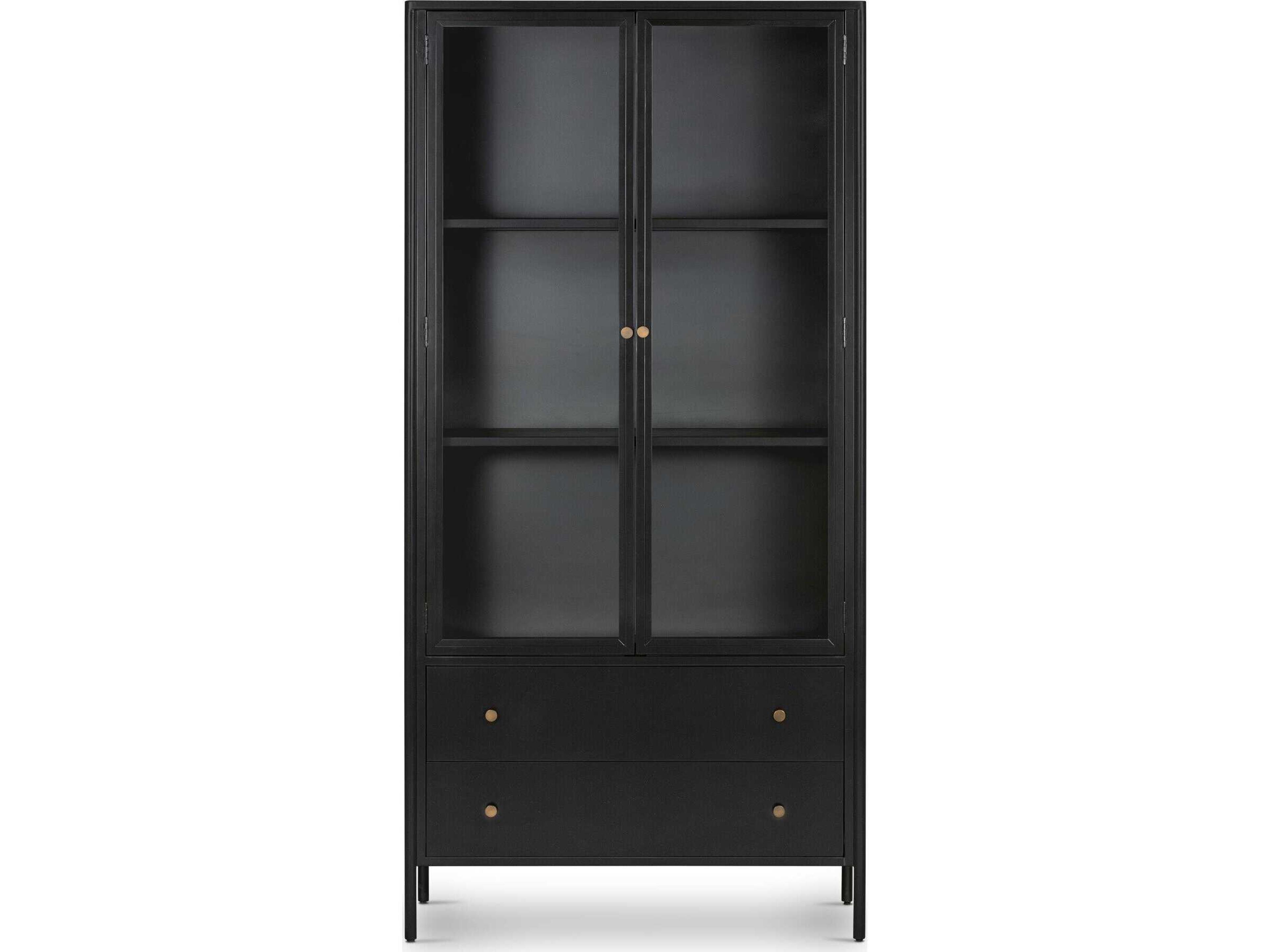 Four Hands Bolton Soto Black Tempered Glass Weathered Bronze Display Cabinet