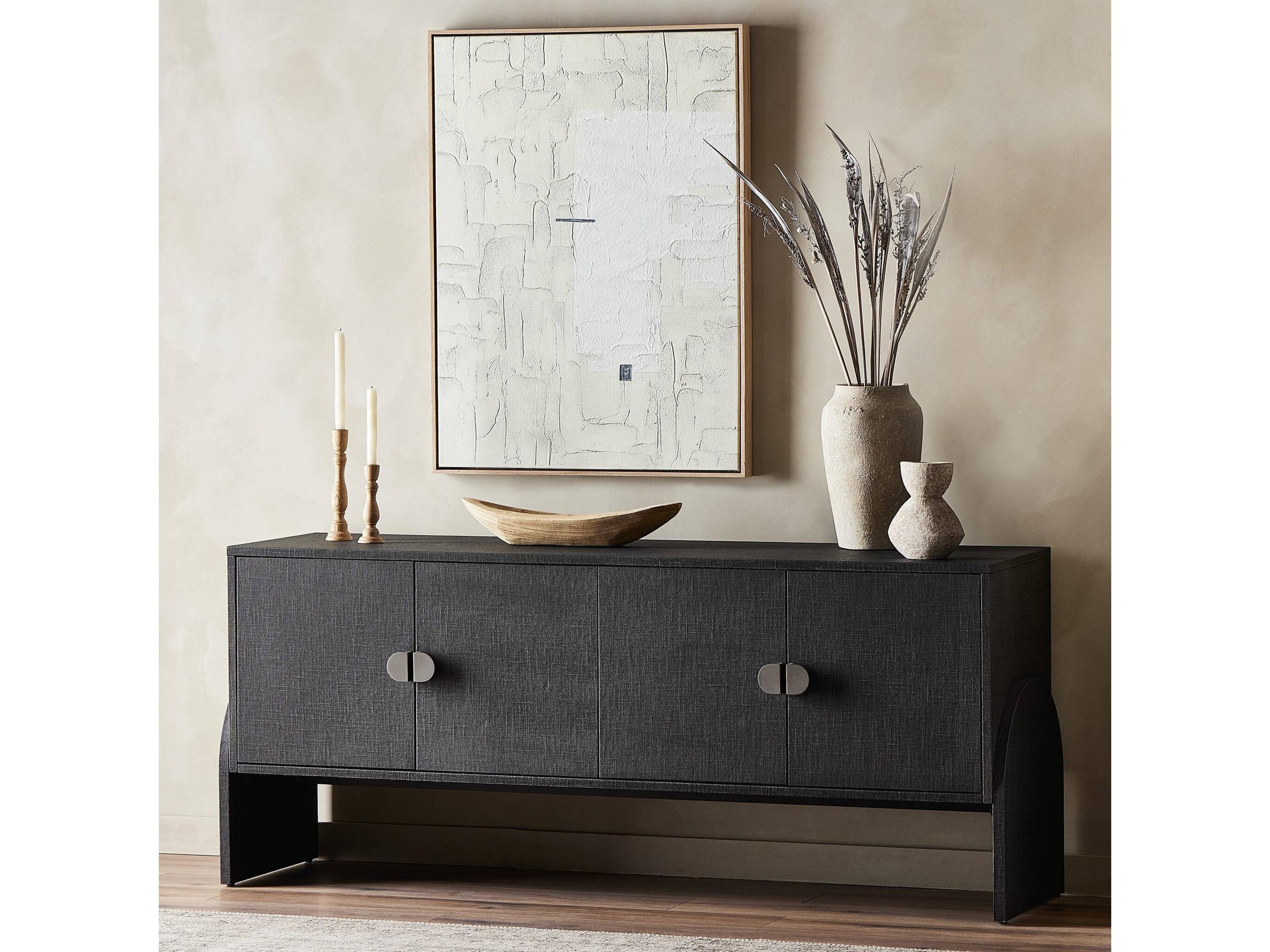 Four Hands Callahan Cressida 72" Black Linen Gunmetal Sideboard