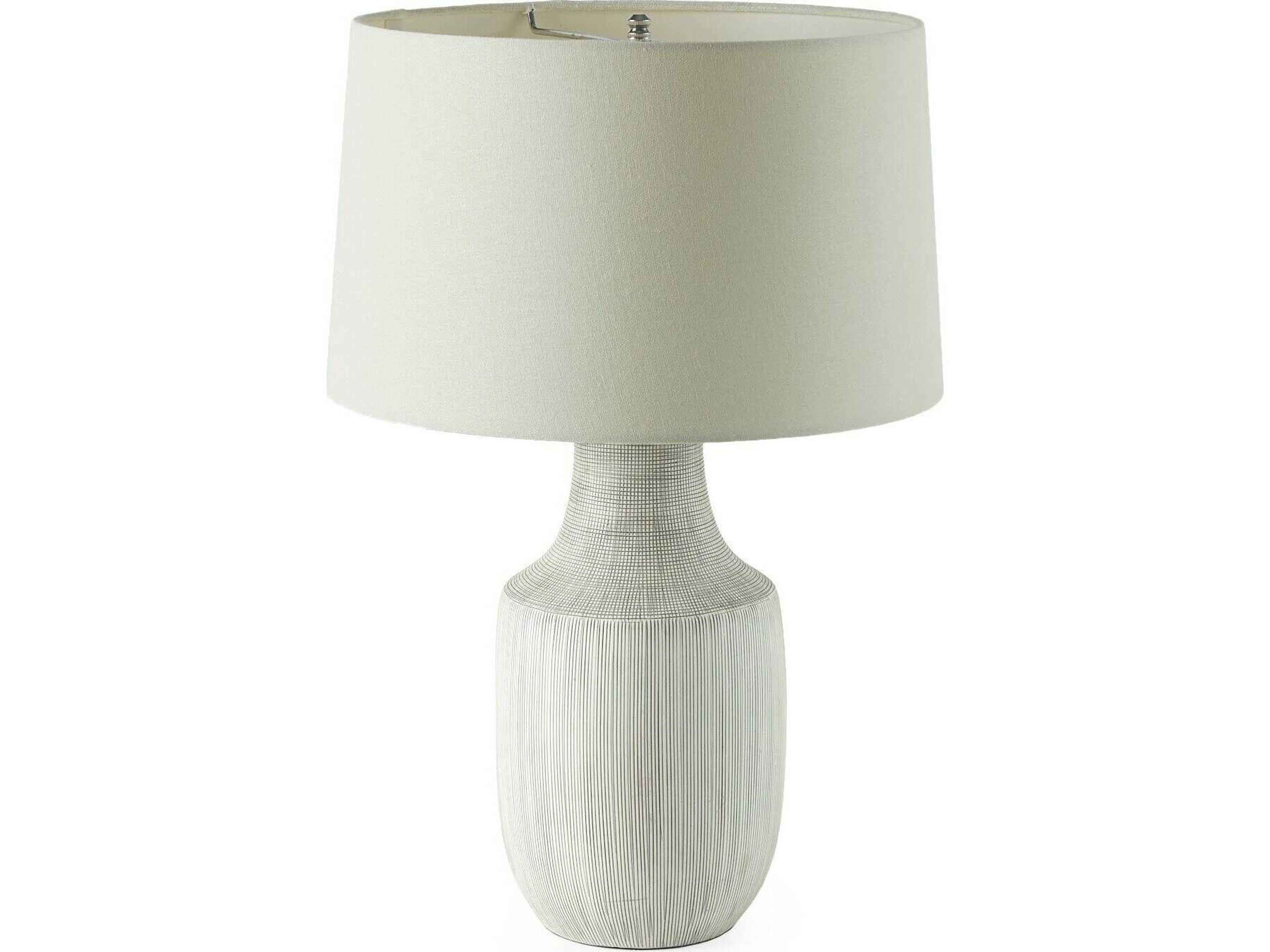 Four Hands Ryker Black & White Grid Ceramic Ivory Linen LED Table Lamp