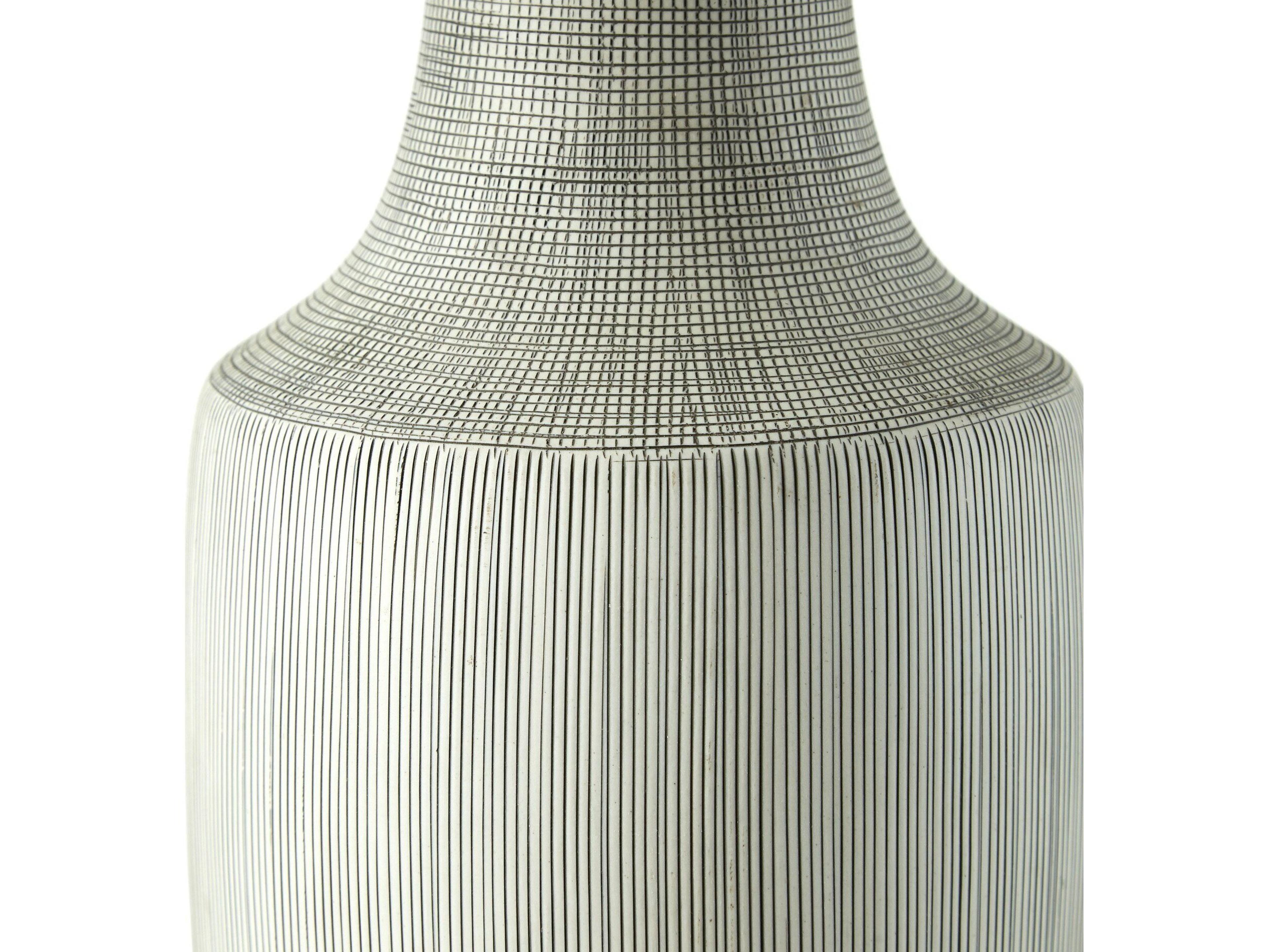 Four Hands Ryker Black & White Grid Ceramic Ivory Linen LED Table Lamp