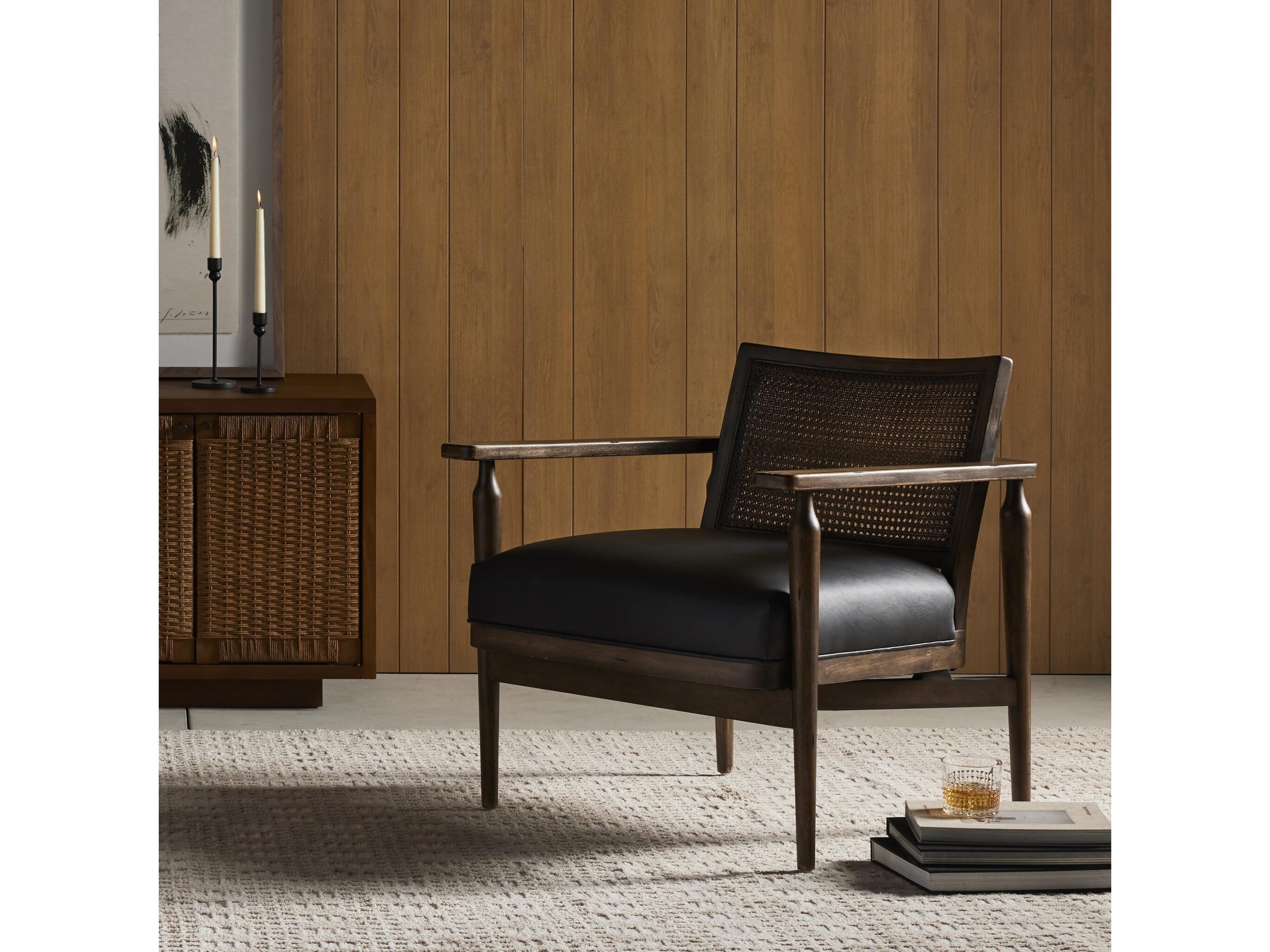 Four Hands Kensington Xavier Black Leather Accent Chair