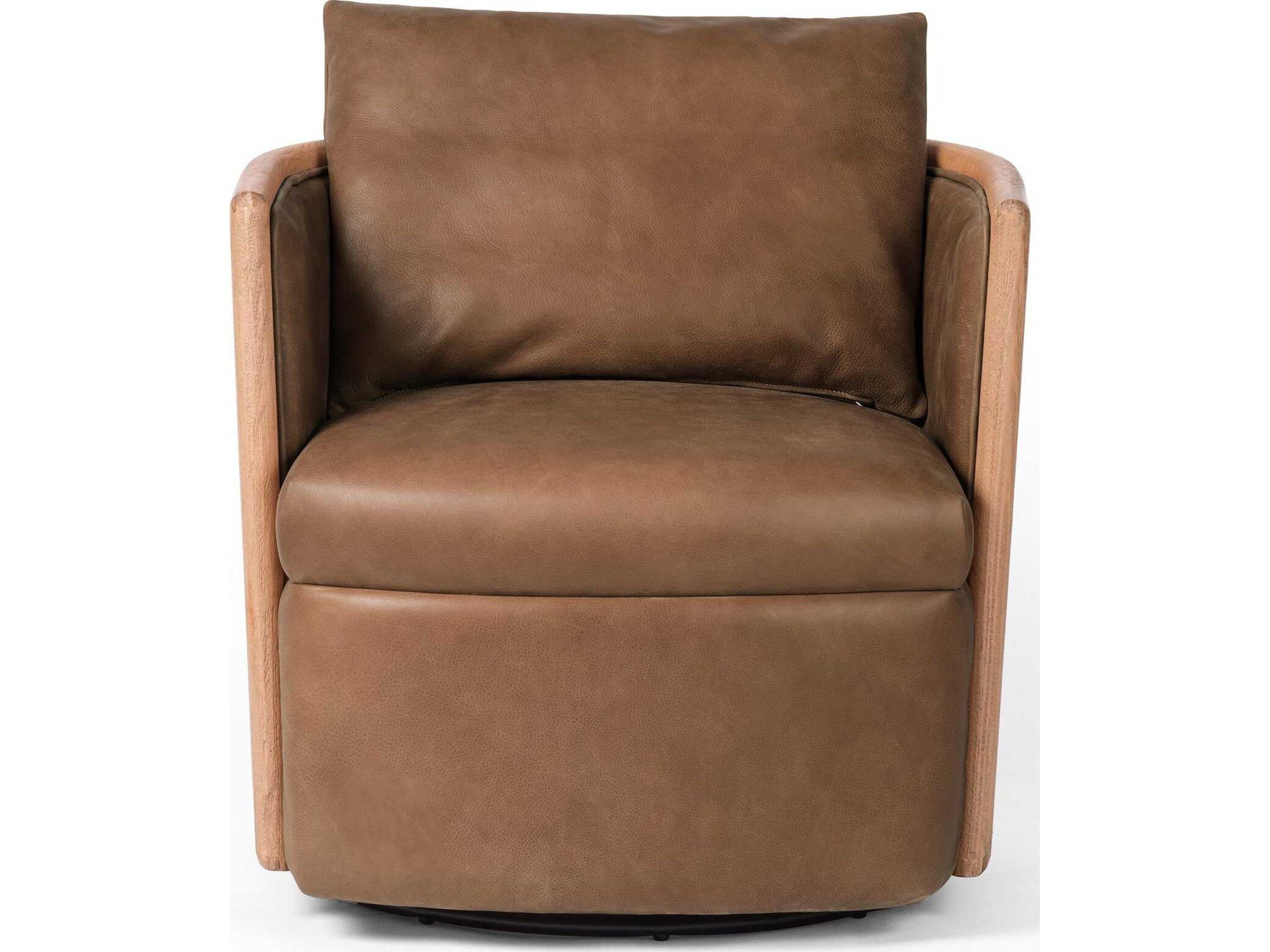 Four Hands Westgate Newbury Swivel Brown Leather Accent Chair