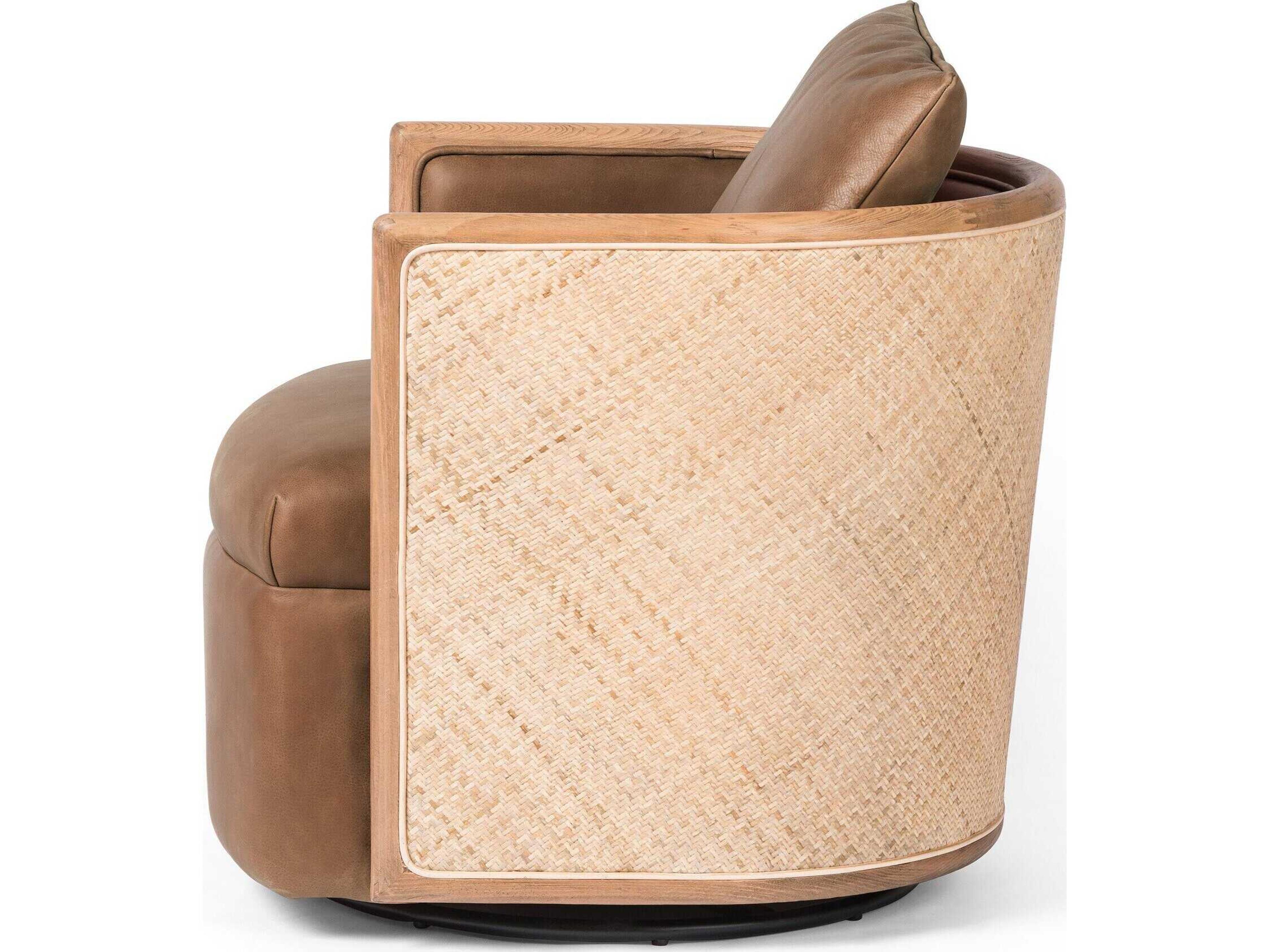 Four Hands Westgate Newbury Swivel Brown Leather Accent Chair